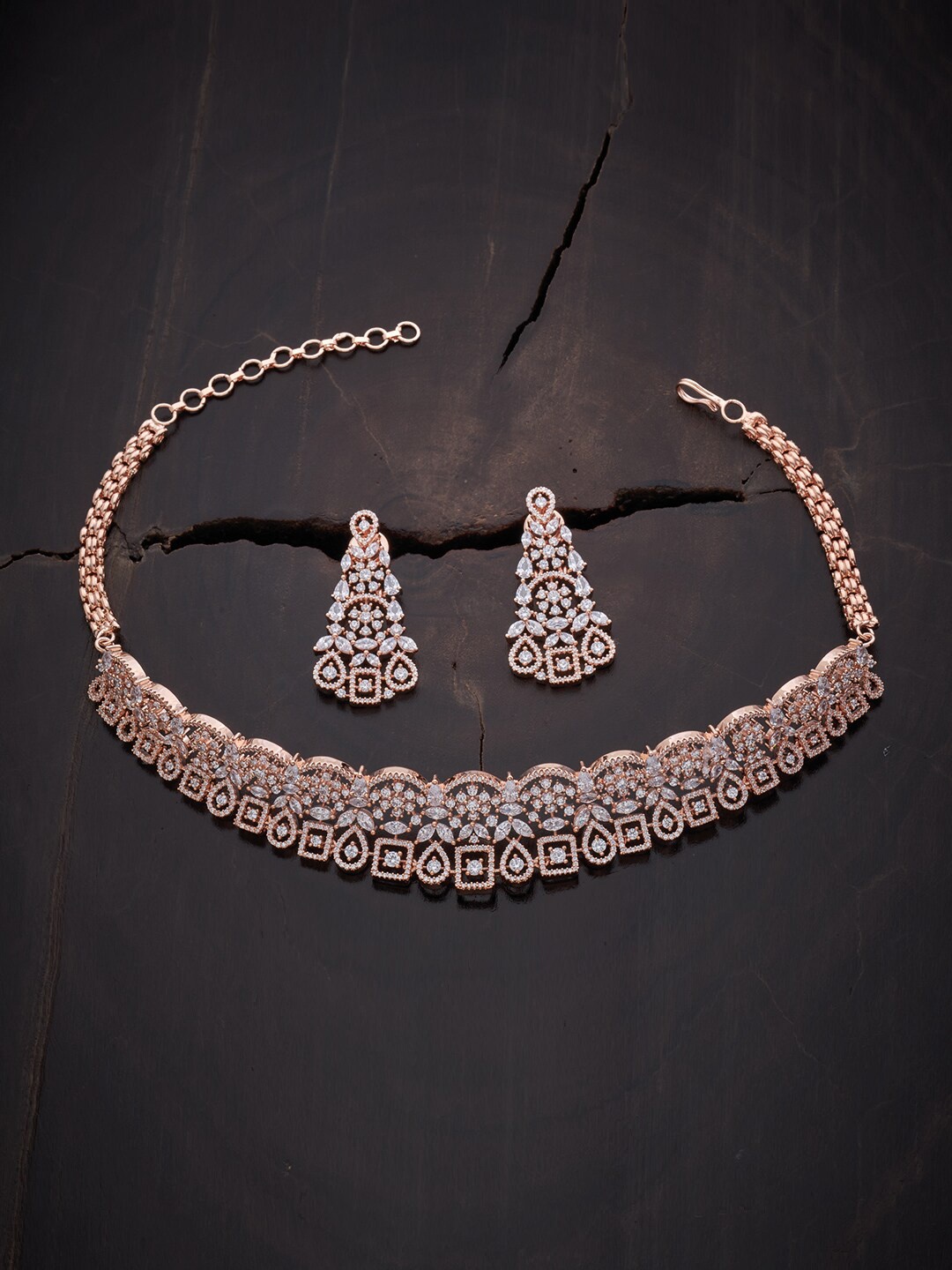 

Kushal's Fashion Jewellery Rose Gold-Plated & Toned Pink CZ Studded Choker Jewellery Set