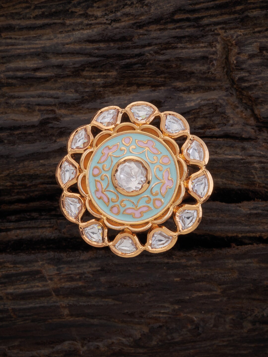 

Kushal's Fashion Jewellery Gold-Toned & White Kundan Studded Finger Ring