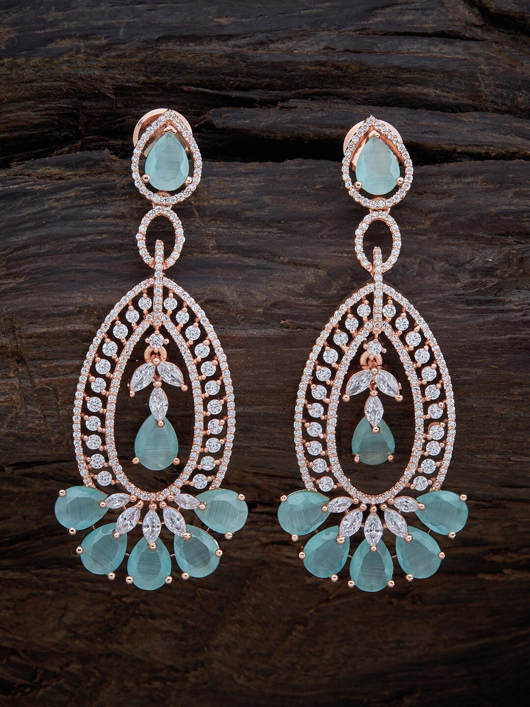 

Kushal's Fashion Jewellery Rose-Gold Plated Sea Green Contemporary Drop Earrings