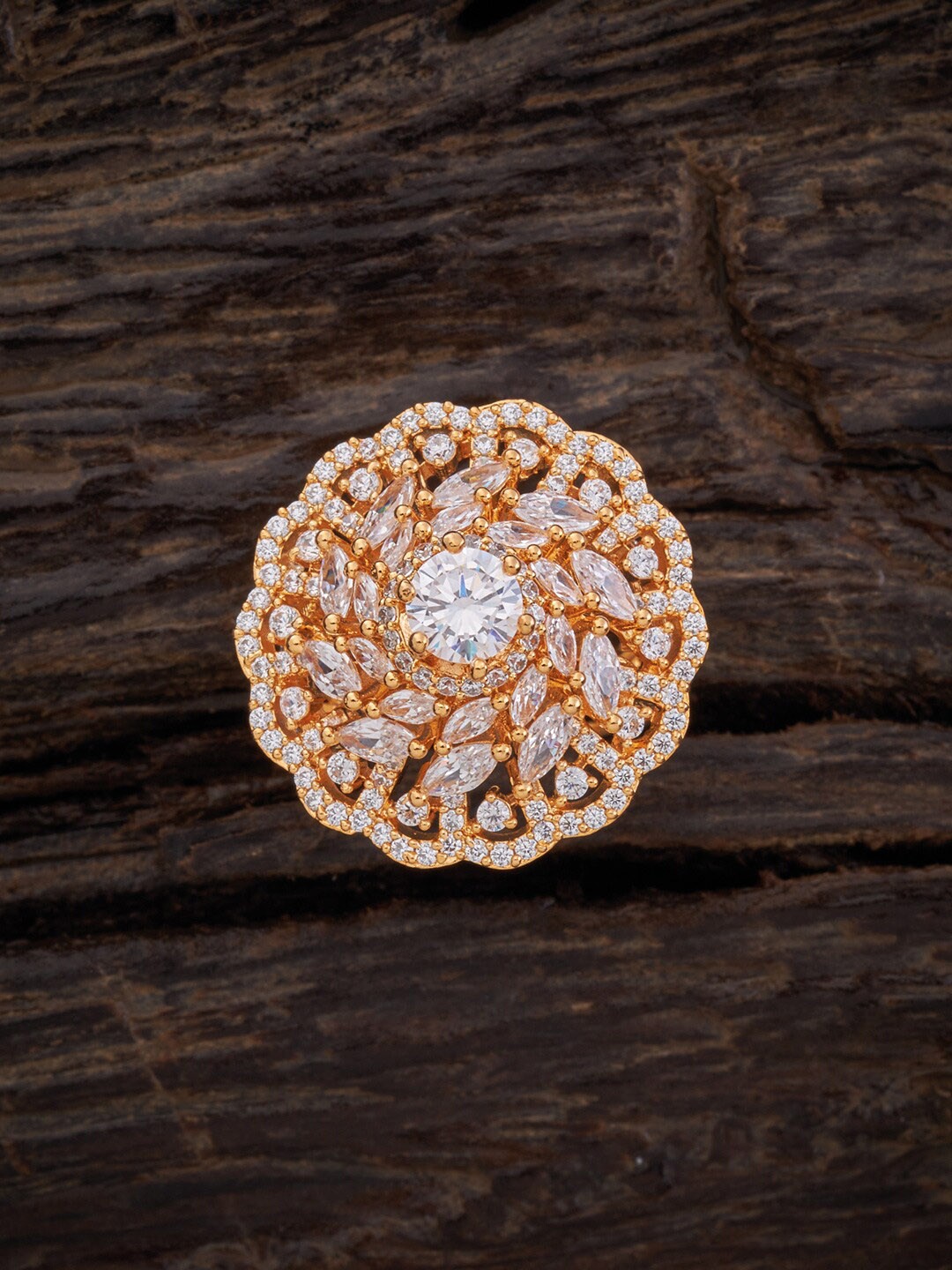 

Kushal's Fashion Jewellery Gold-Plated White CZ-Studded Adjustable Finger Ring
