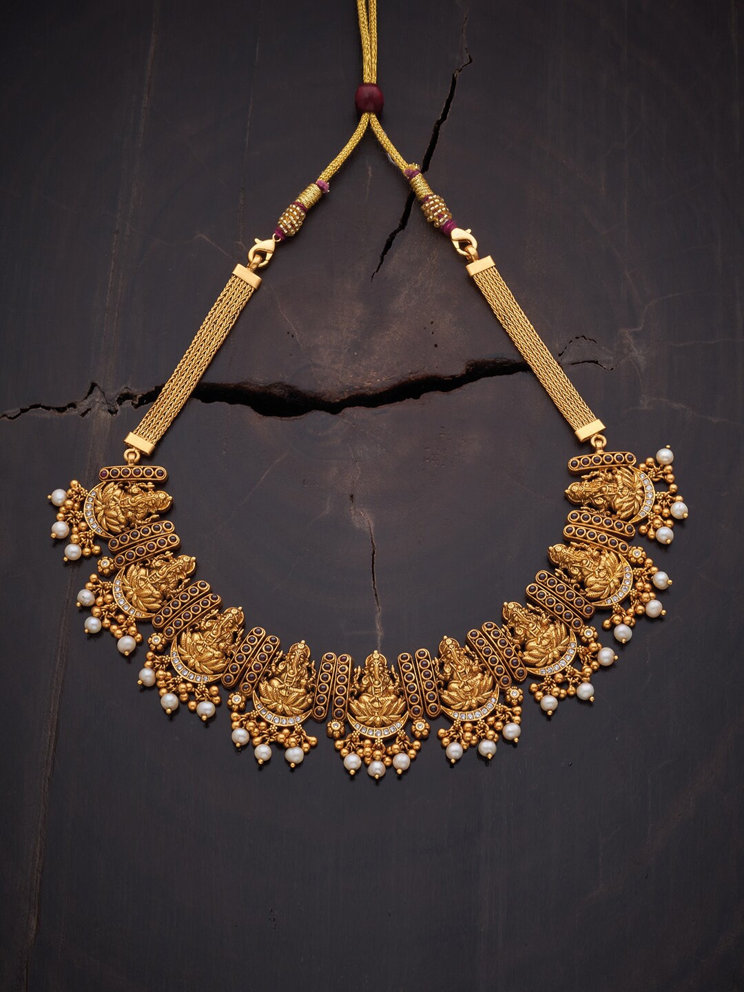 

Kushal's Fashion Jewellery Gold-Toned & Green Silver Gold-Plated Temple Necklace