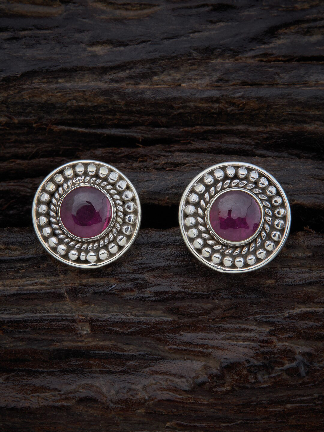 

Kushal's Fashion Jewellery Rhodium-Plated Pink Circular Studs Earrings