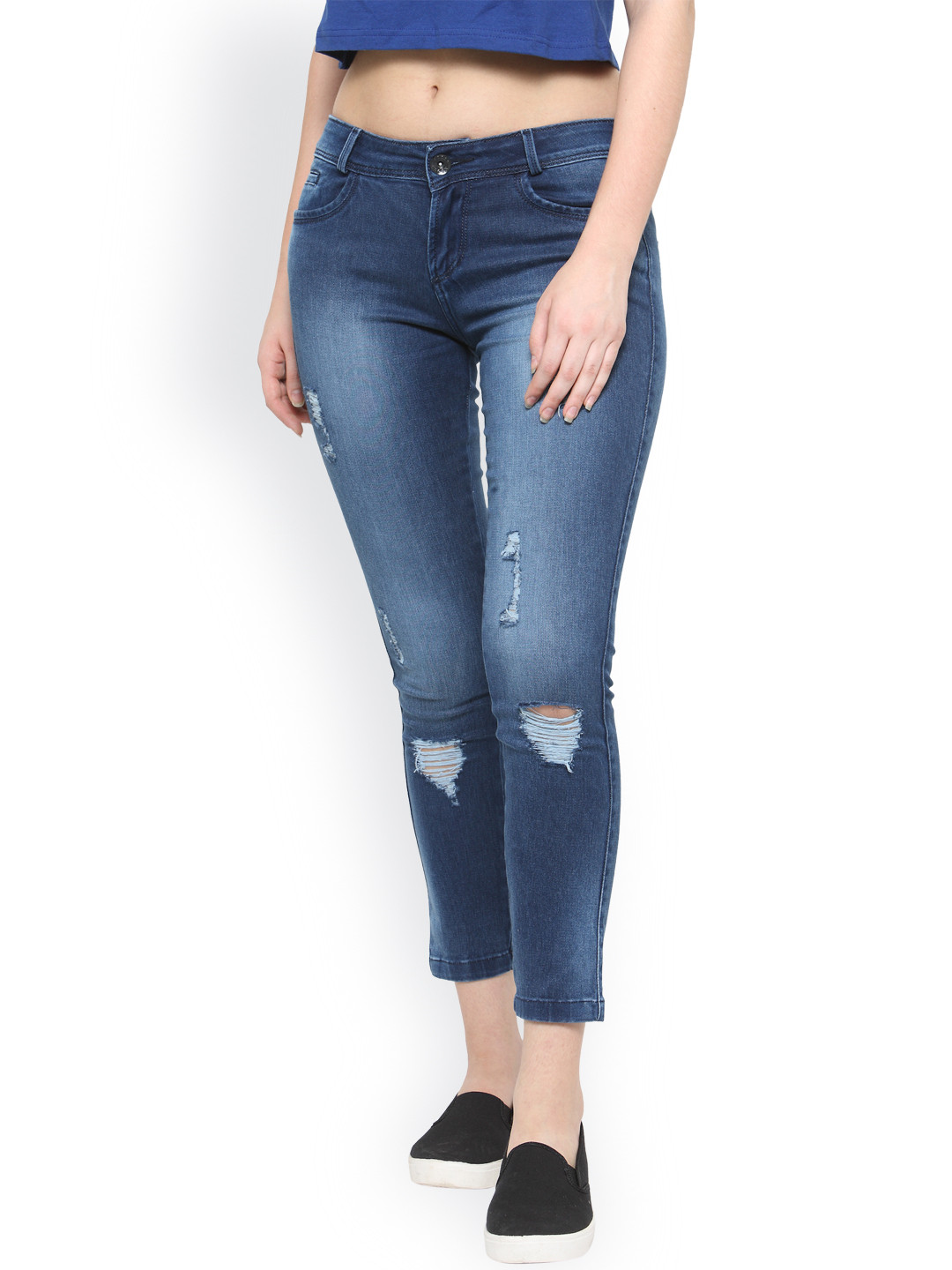 

Xpose Women Blue Slim Fit Mid-Rise Stretchable Mildly Distressed Jeans