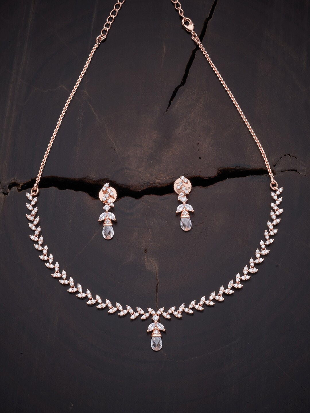 

Kushal's Fashion Jewellery Rose Gold-Plated White CZ-Studded Jewellery Set
