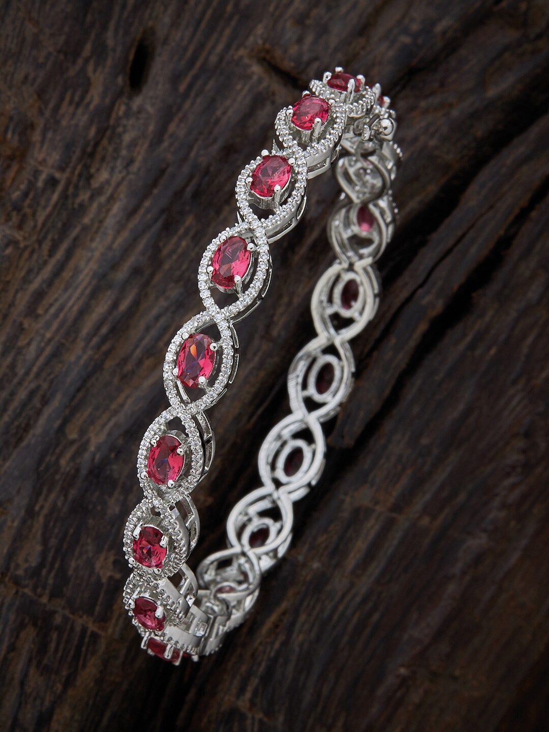 

Kushal's Fashion Jewellery Women Set Of 2 Rhodium-Plated Pink CZ-Studded Bangles, Silver