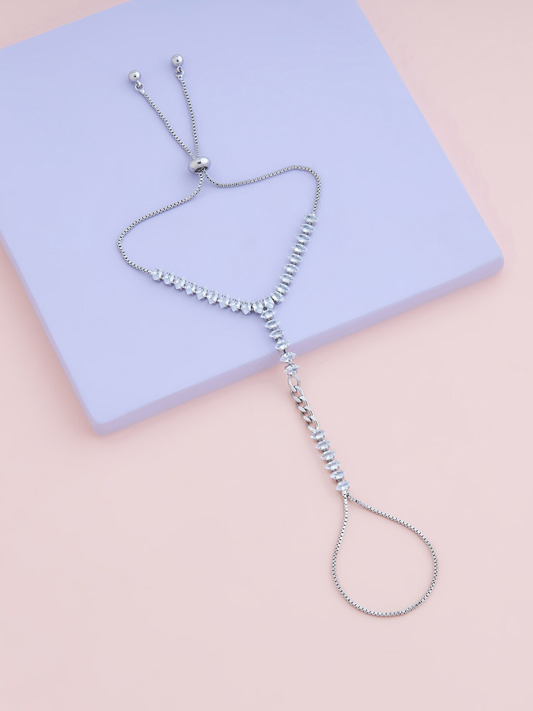 

Kushal's Fashion Jewellery Women White Cubic Zirconia Rhodium-Plated Ring Bracelet