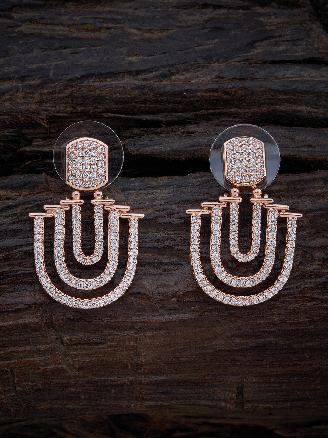

Kushal's Fashion Jewellery Women White CZ Stone Rose Gold Plated Contemporary Studs