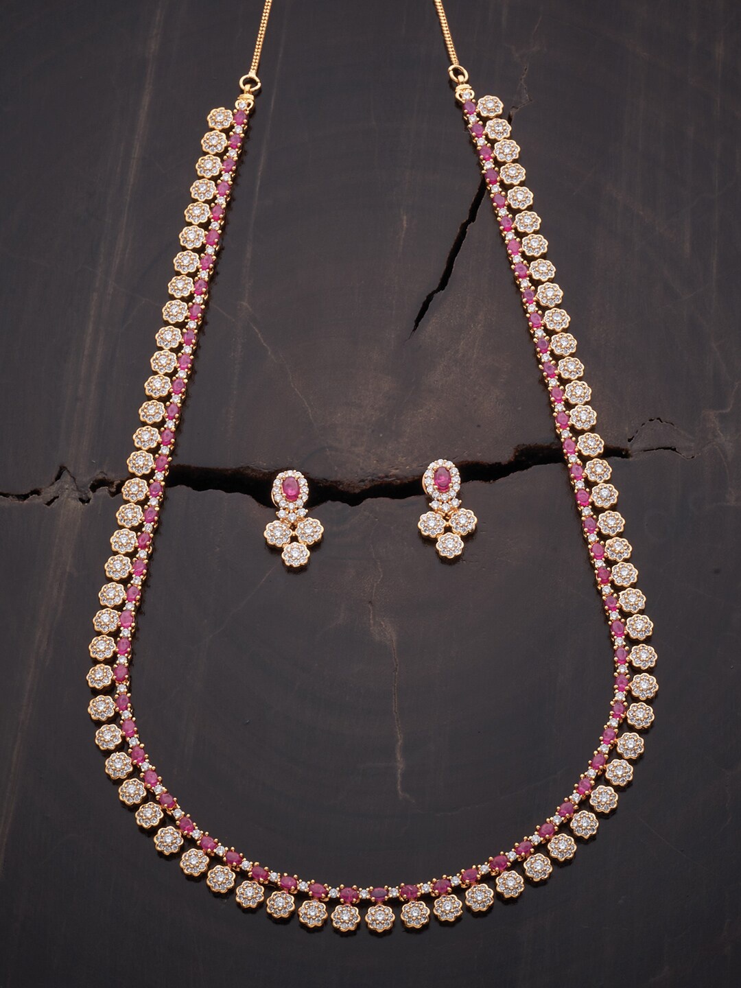 

Kushal's Fashion Jewellery Gold-Plated Ruby Cubic Zirconia Studded Jewellery Set