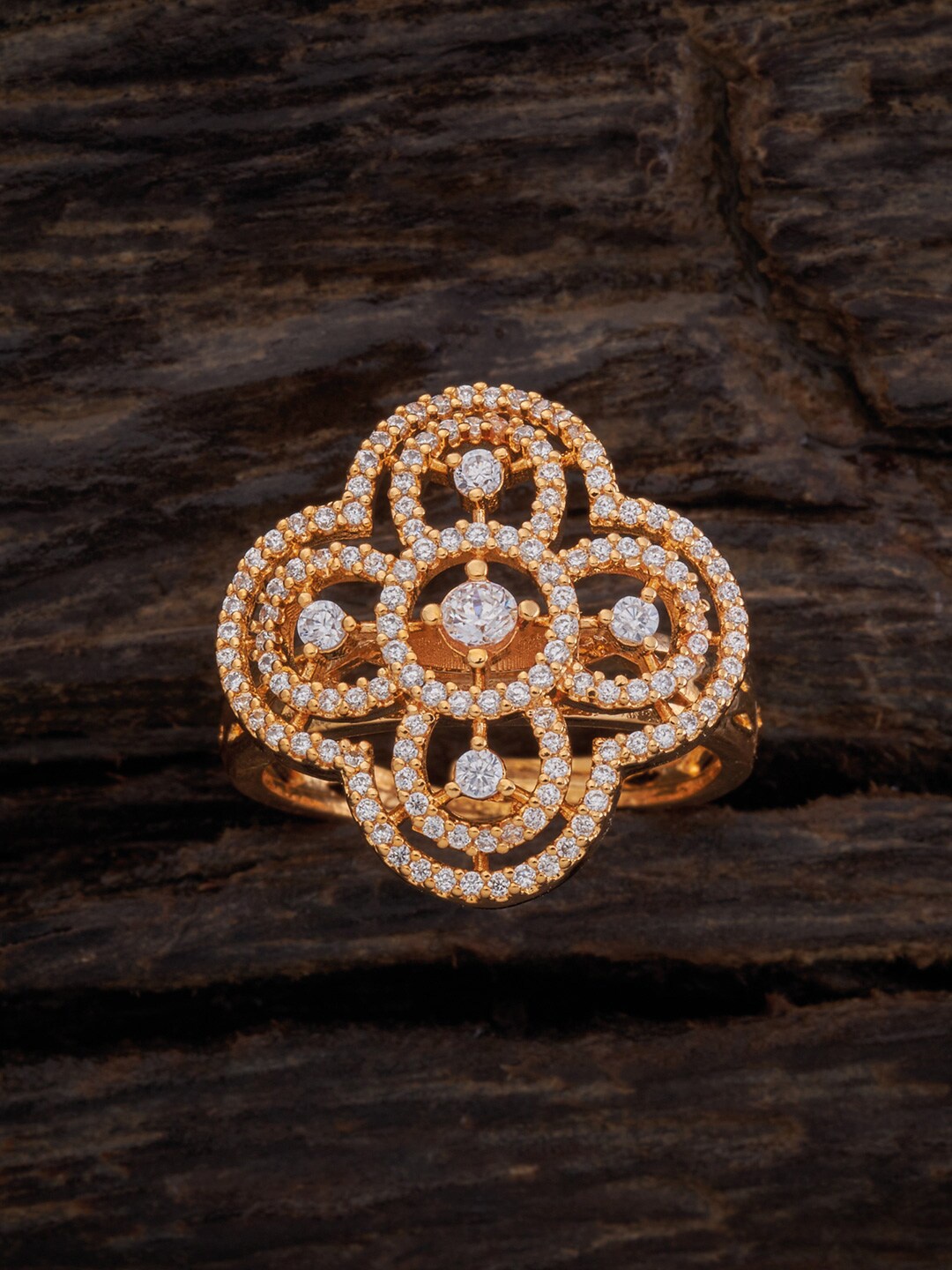 

Kushal's Fashion Jewellery Gold-Plated & White CZ-Studded Finger Ring
