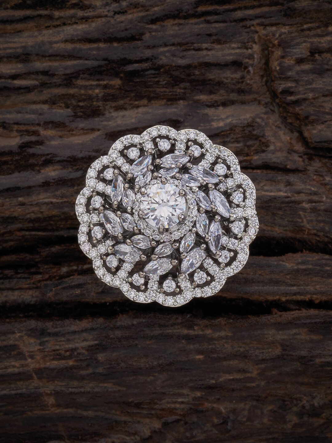 

Kushal's Fashion Jewellery Women White Rhodium Plated CZ Stone Studded Finger Ring