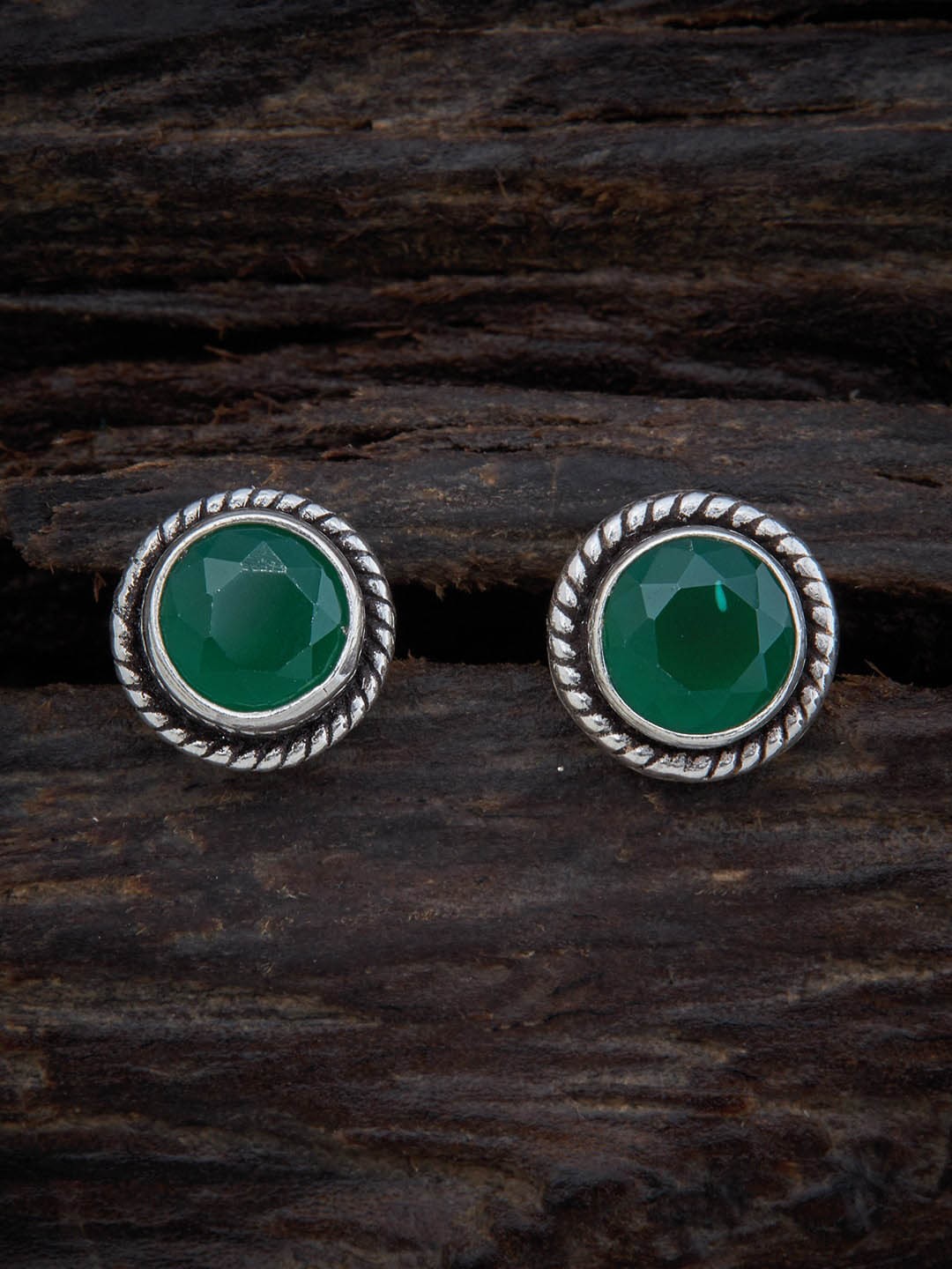 

Kushal's Fashion Jewellery Green & Rhodium Plated Contemporary Studs Earrings