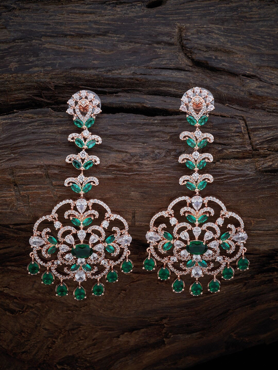 

Kushal's Fashion Jewellery Rose-Gold Plated & Green Contemporary Drop Earrings