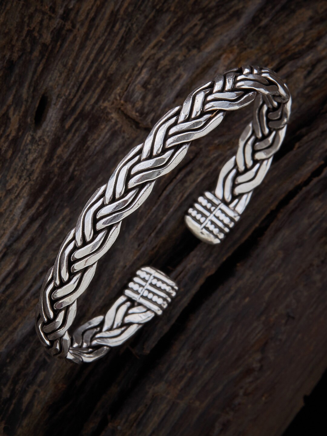 

Kushal's Fashion Jewellery Women Silver-Toned Silver Oxidised Silver-Plated Kada Bracelet