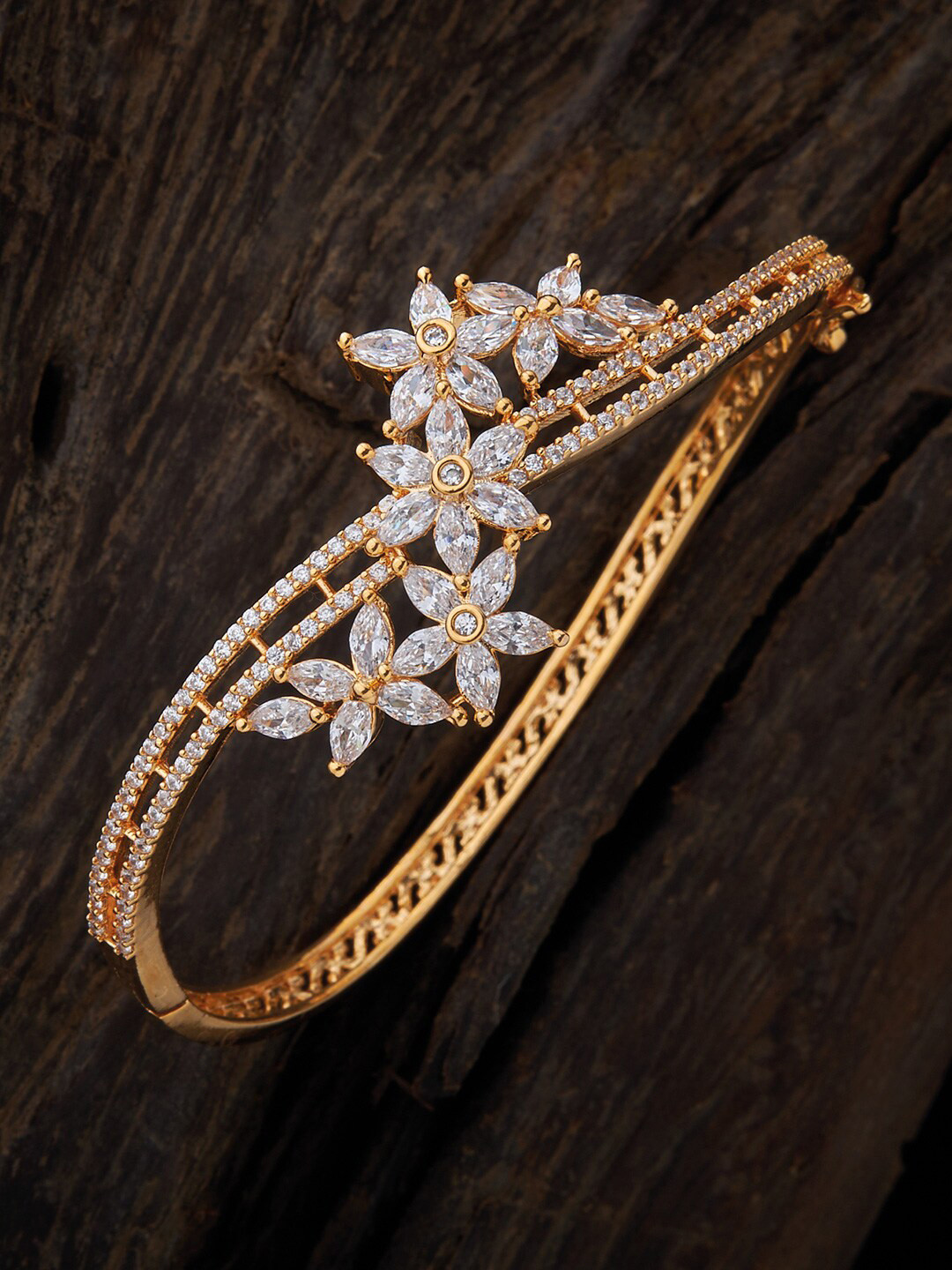 

Kushal's Fashion Jewellery Women Gold-Toned & White Silver Cubic Zirconia Kada Bracelet