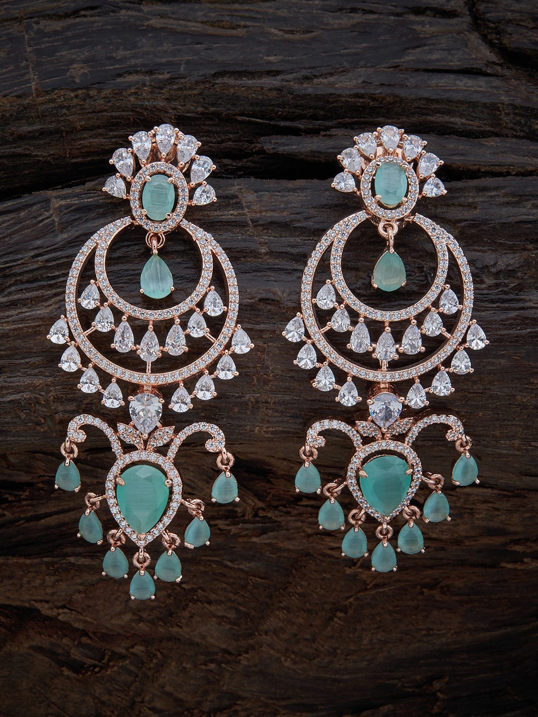 

Kushal's Fashion Jewellery Sea Green & Silver Contemporary Chandbalis Earrings