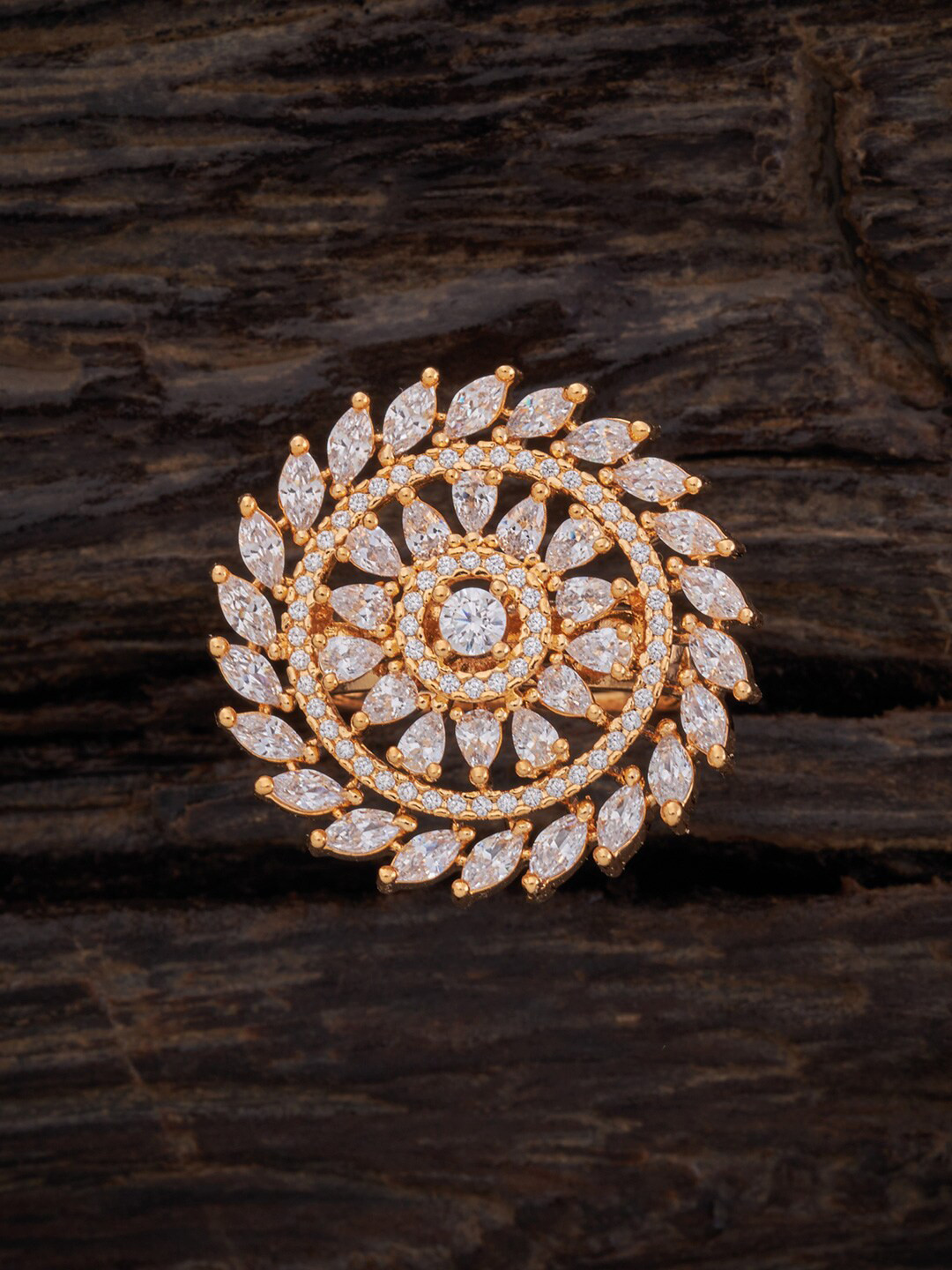 

Kushal's Fashion Jewellery Gold-Plated White CZ-Studded Finger Ring