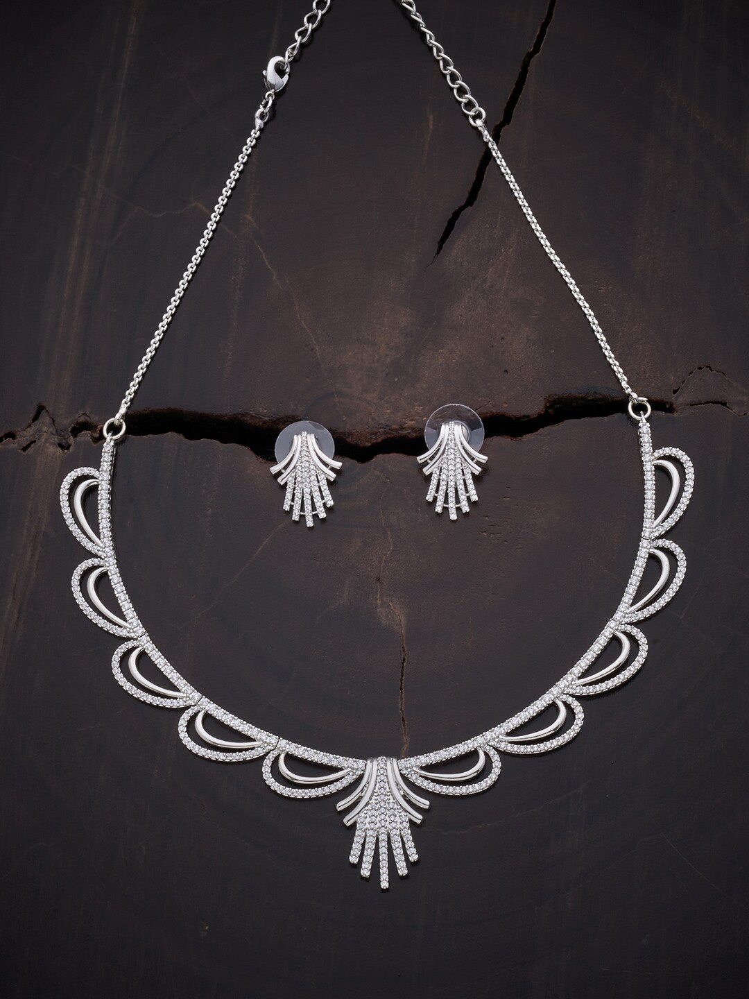 

Kushal's Fashion Jewellery White & Rhodium Plated Cubic Zirconia Jewellery Set