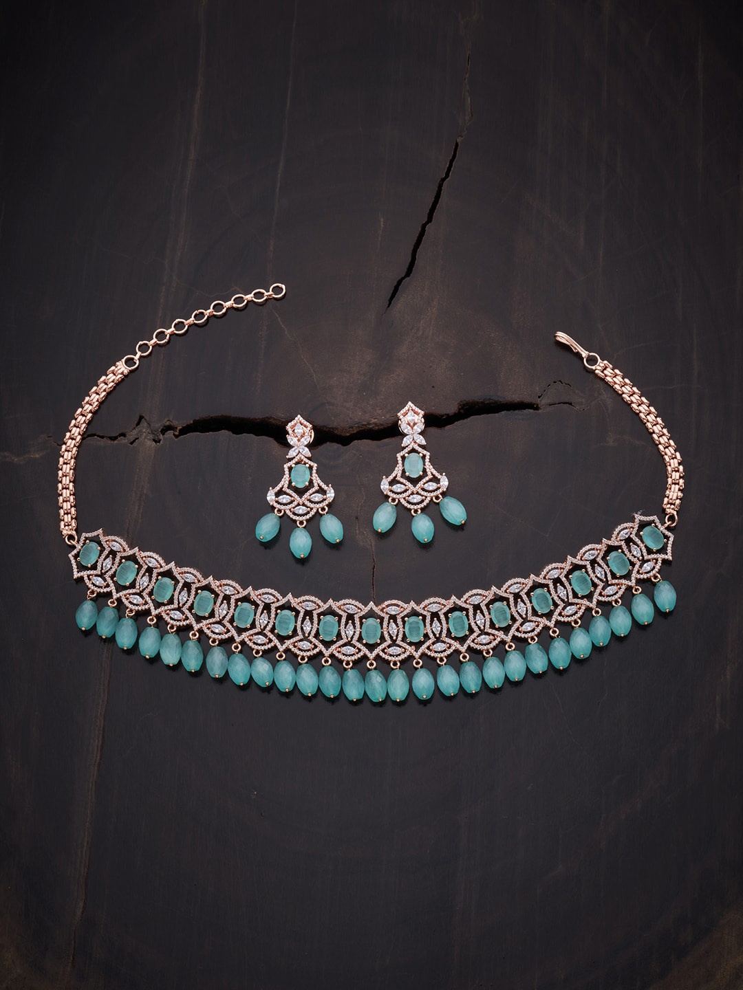 

Kushal's Fashion Jewellery Sea Green Rose Gold-Plated CZ-Studded Choker Jewellery