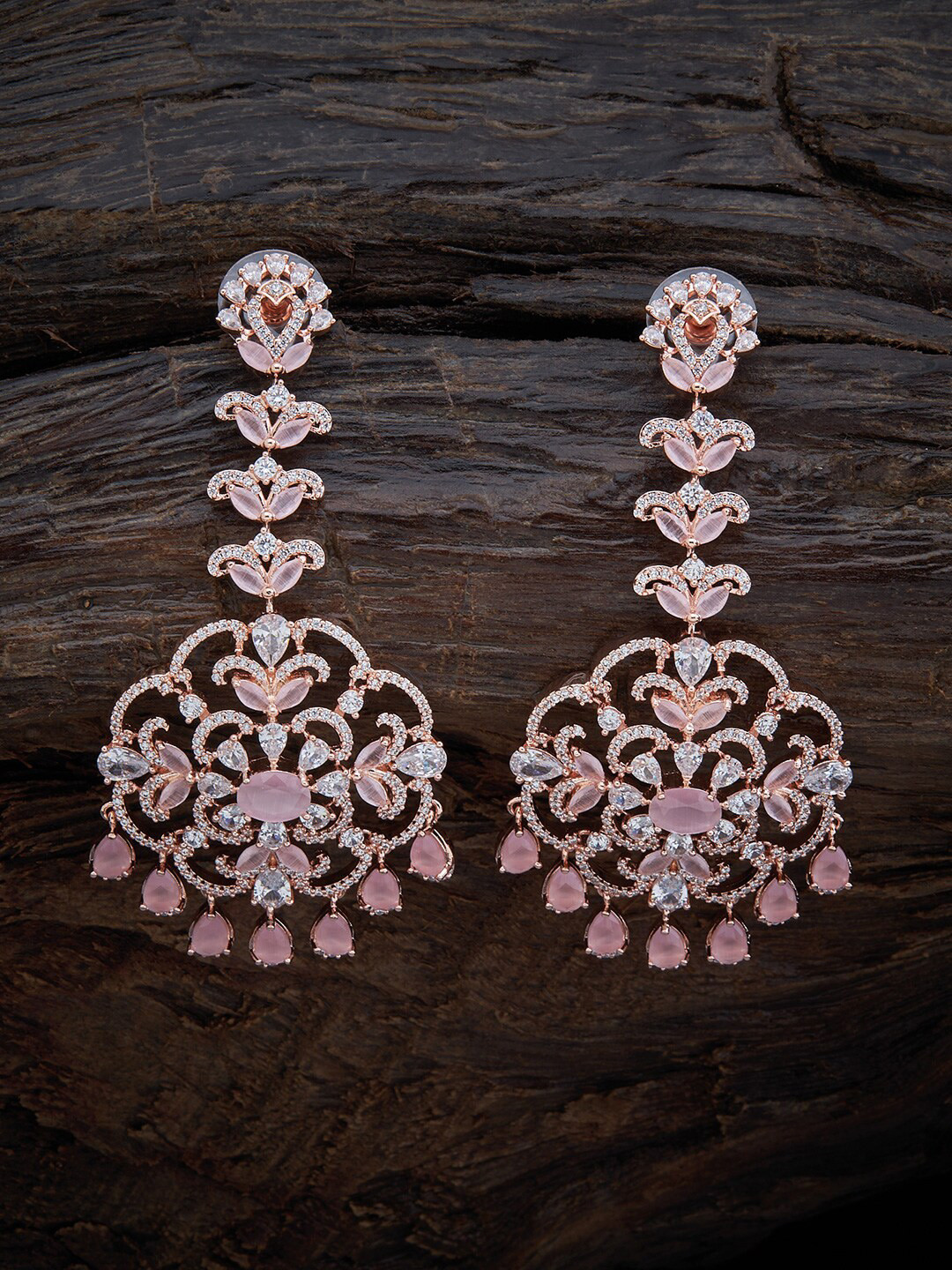 

Kushal's Fashion Jewellery Pink & White Cubic Zirconia Floral Drop Earrings