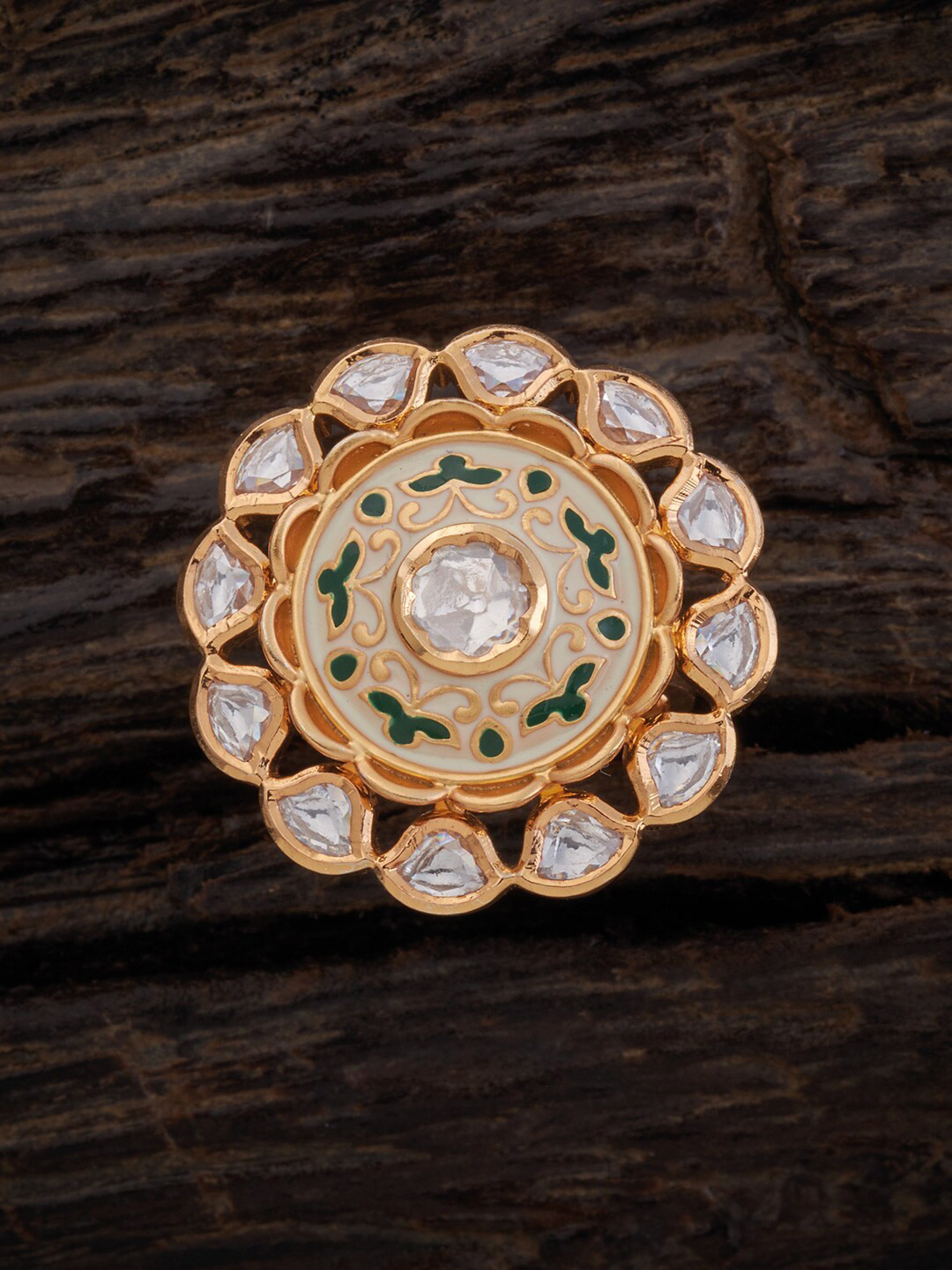 

Kushal's Fashion Jewellery Gold-Toned White Kundan Studded Adjustable Ring