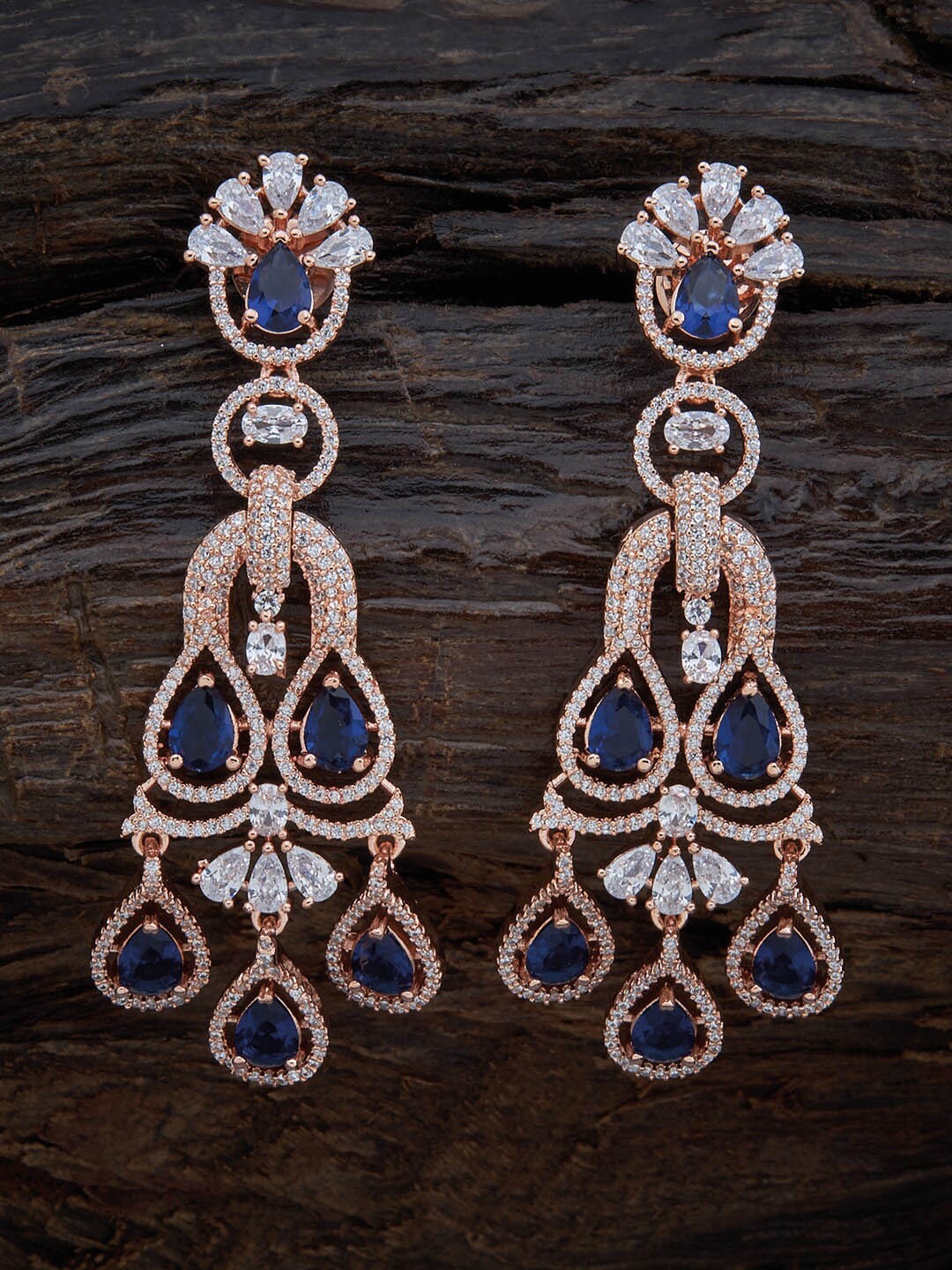 

Kushal's Fashion Jewellery Rose Gold-Plated & Blue Contemporary Drop Earrings