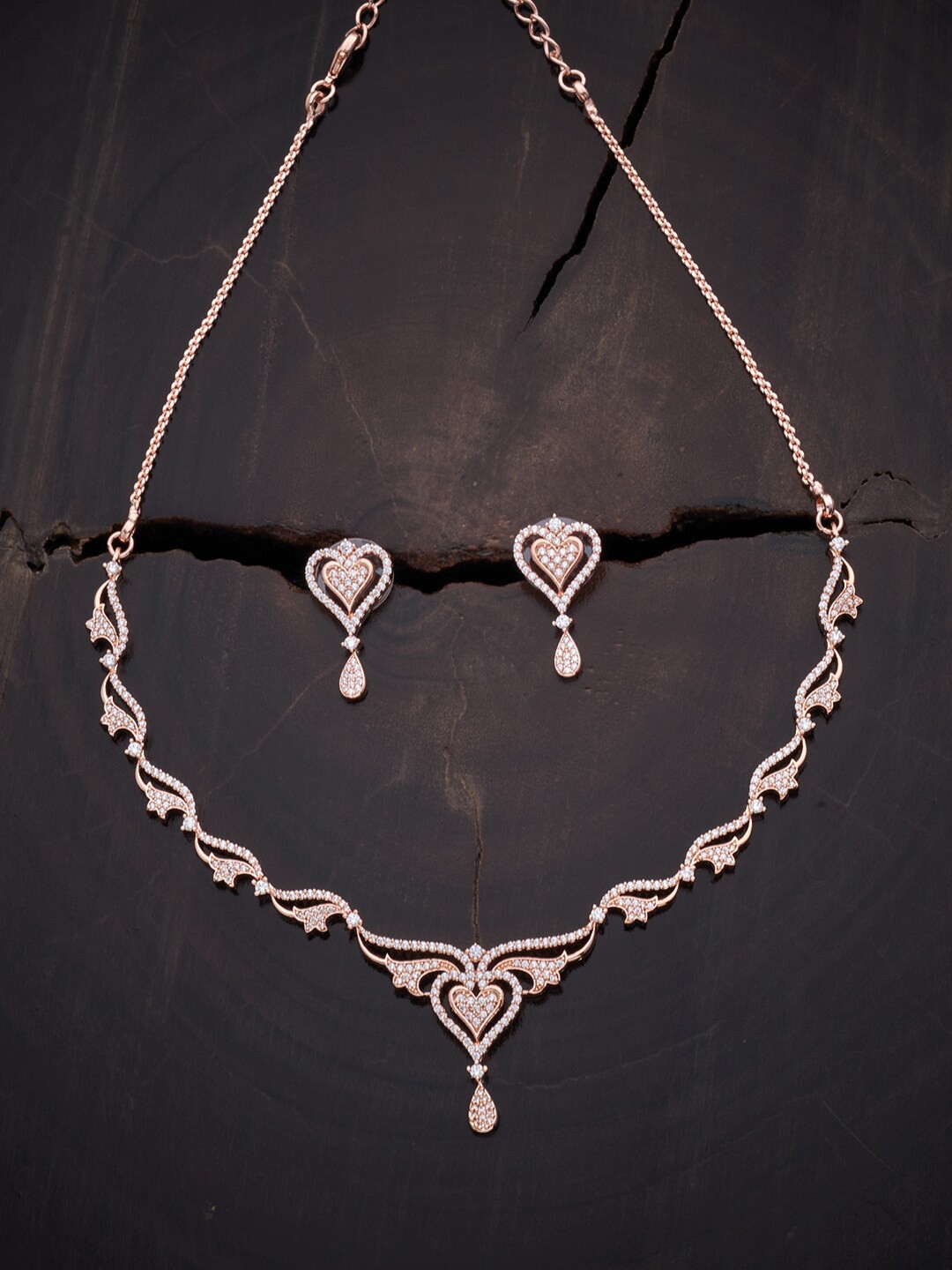 

Kushal's Fashion Jewellery Rose Gold-Plated & White CZ-Studded Jewellery Set