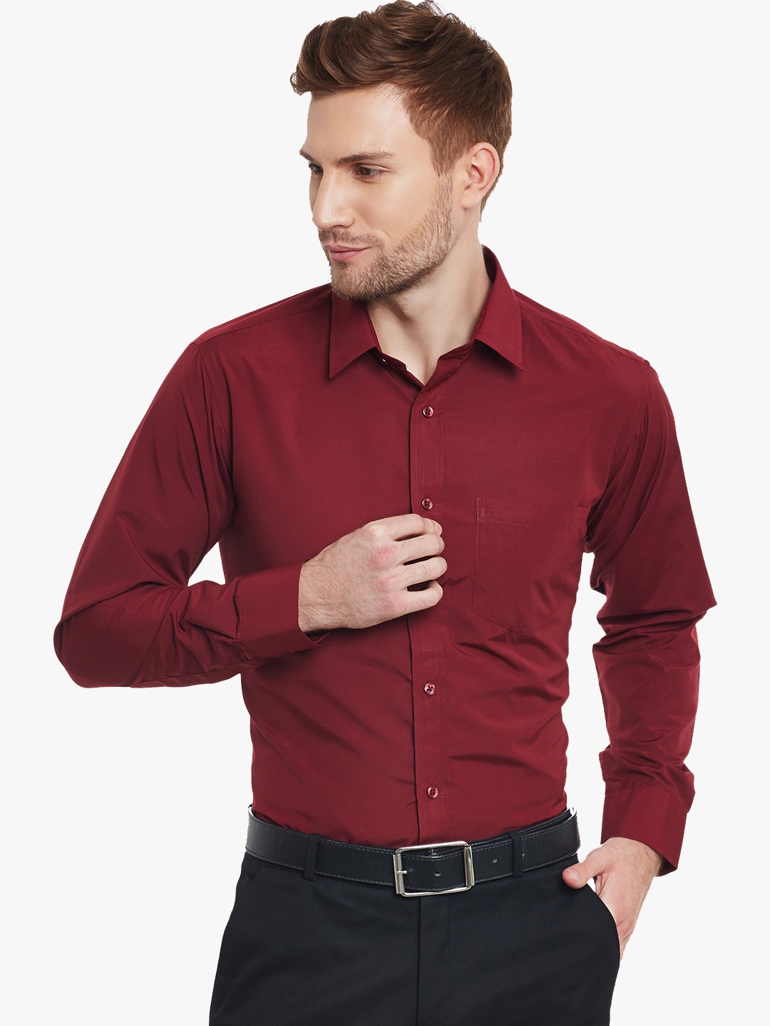 

Hancock Men Maroon Slim Fit Solid Wrinkle Resistant Formal Shirt