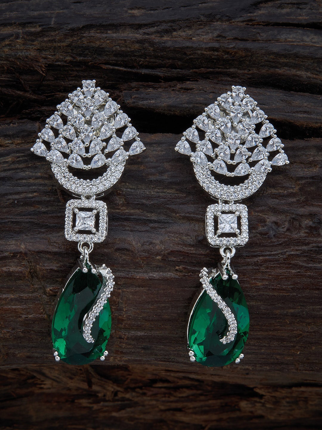 

Kushal's Fashion Jewellery Green Rhodium Plated Contemporary Drop Earrings