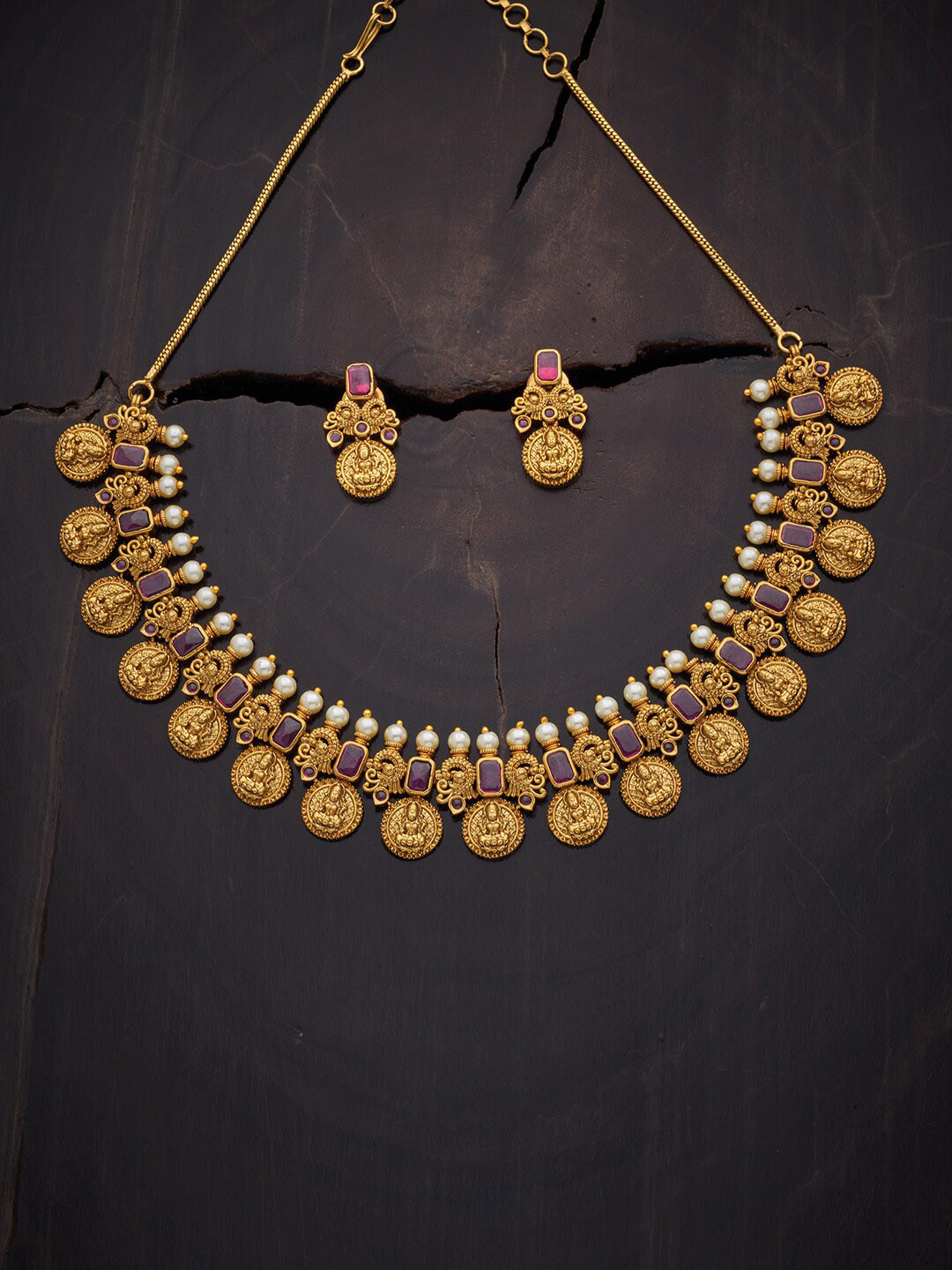 

Kushal's Fashion Jewellery Gold-Toned Stones & Beads Studded Jewellery Set, Purple