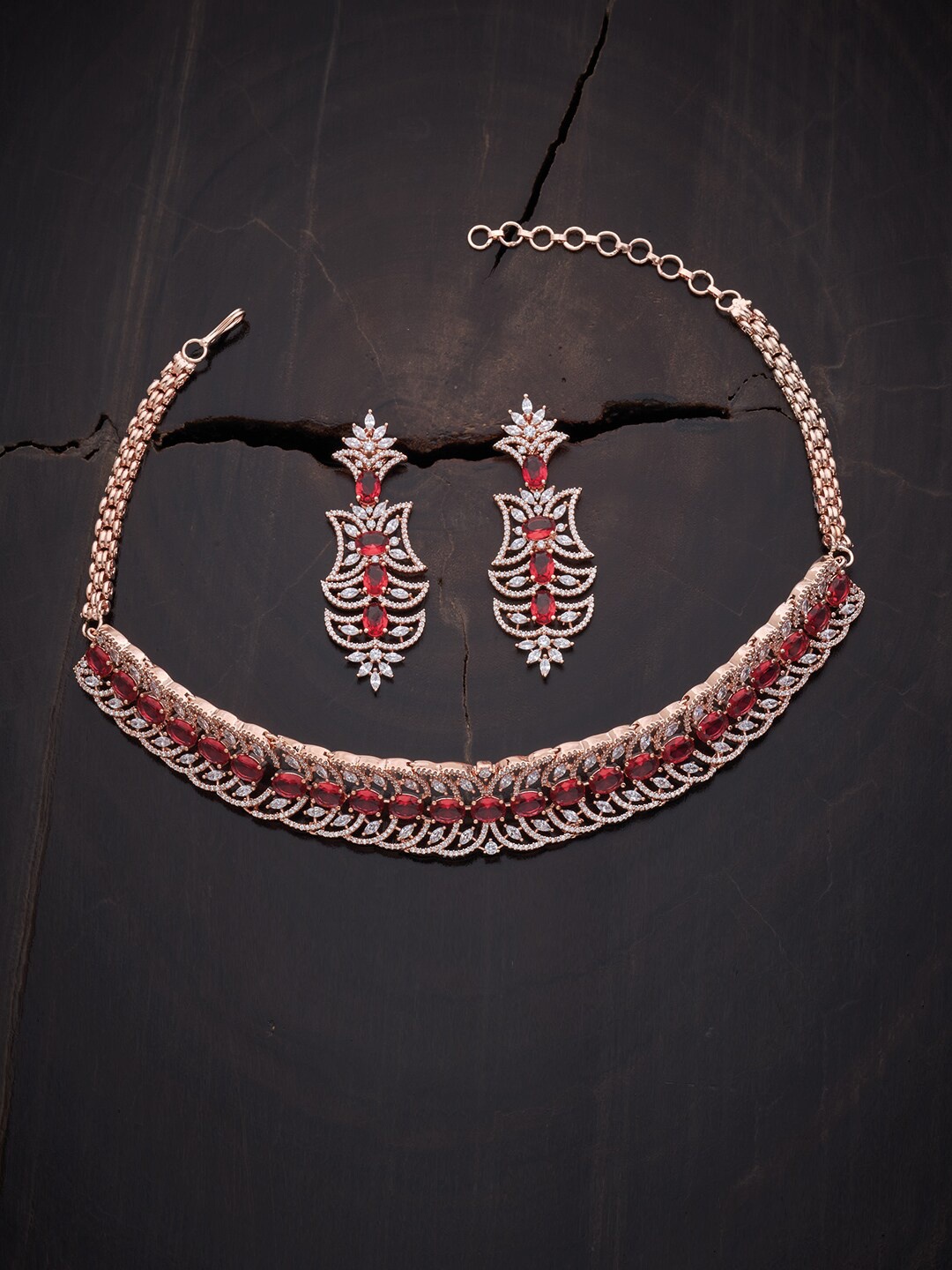 

Kushal's Fashion Jewellery Rose Gold-Plated Red CZ Stone-Studded Choker Jewellery Set