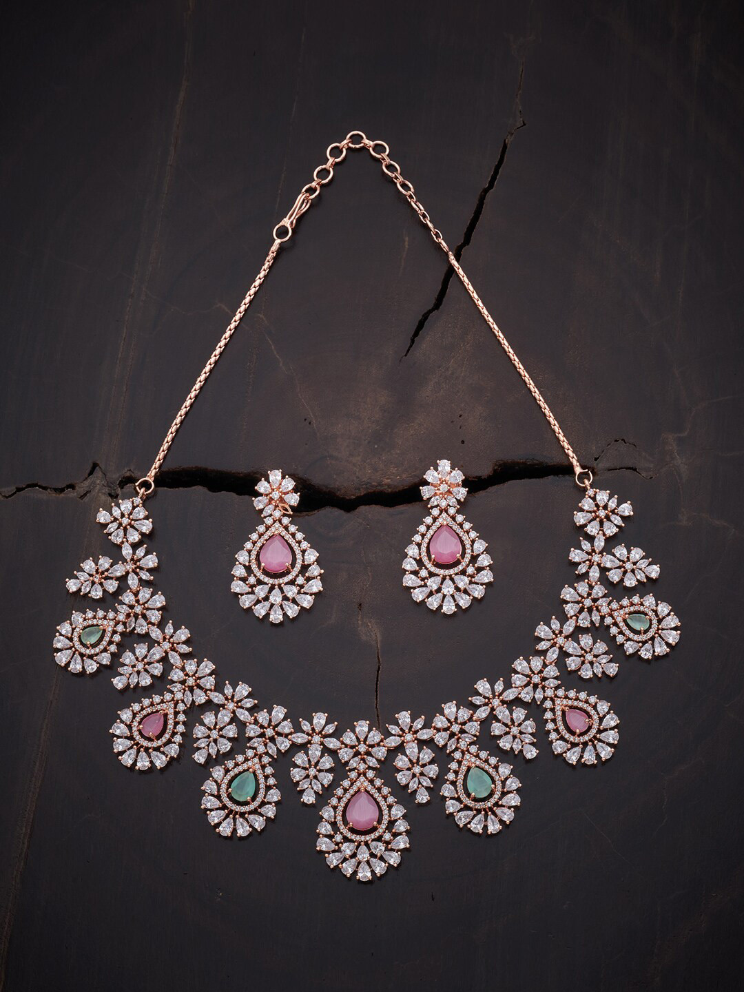 

Kushal's Fashion Jewellery Rose Gold-Plated & CZ Studded Jewellery Set, Pink