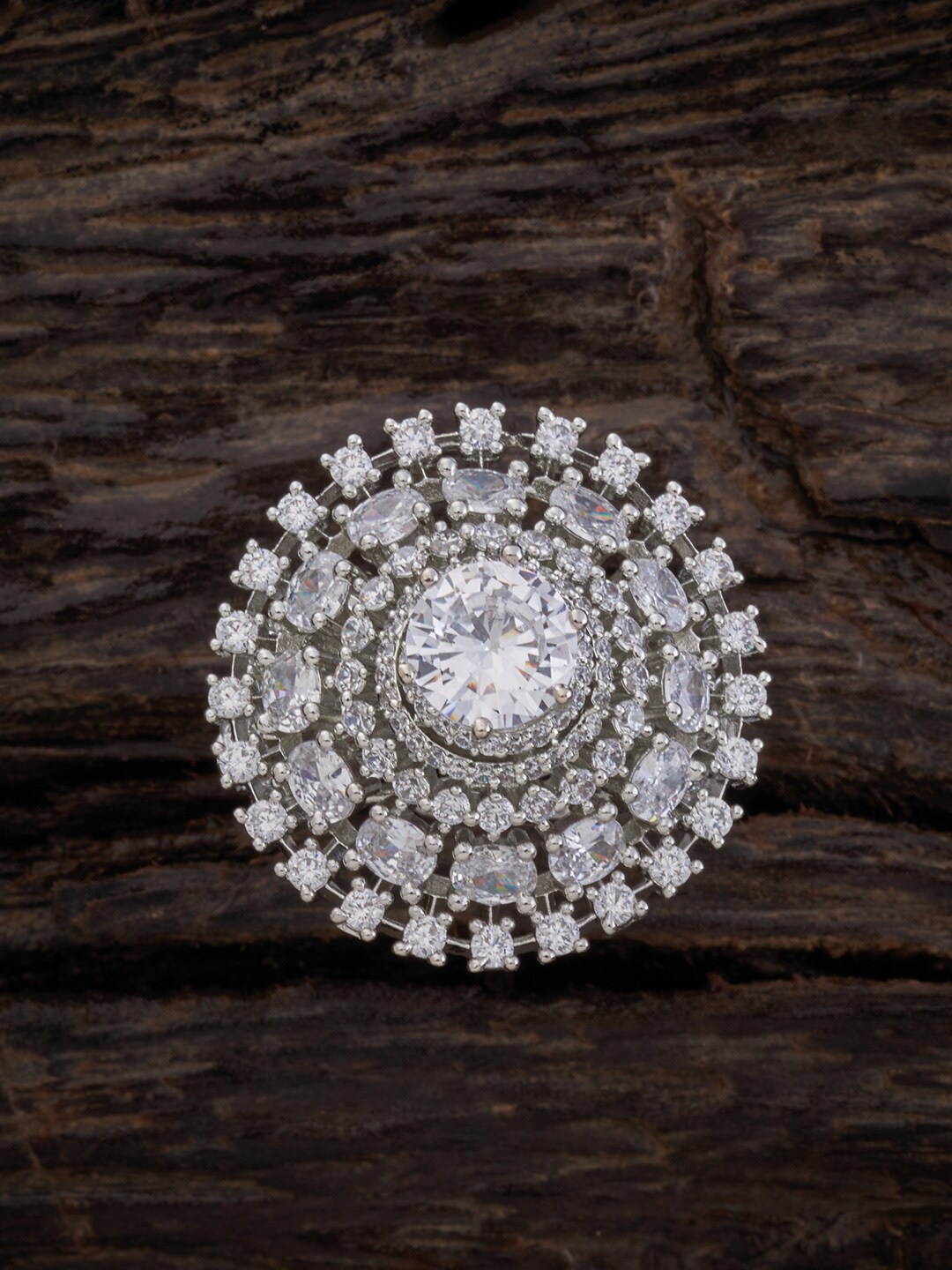 

Kushal's Fashion Jewellery Rhodium-Plated White CZ-Studded Adjustable Finger Ring