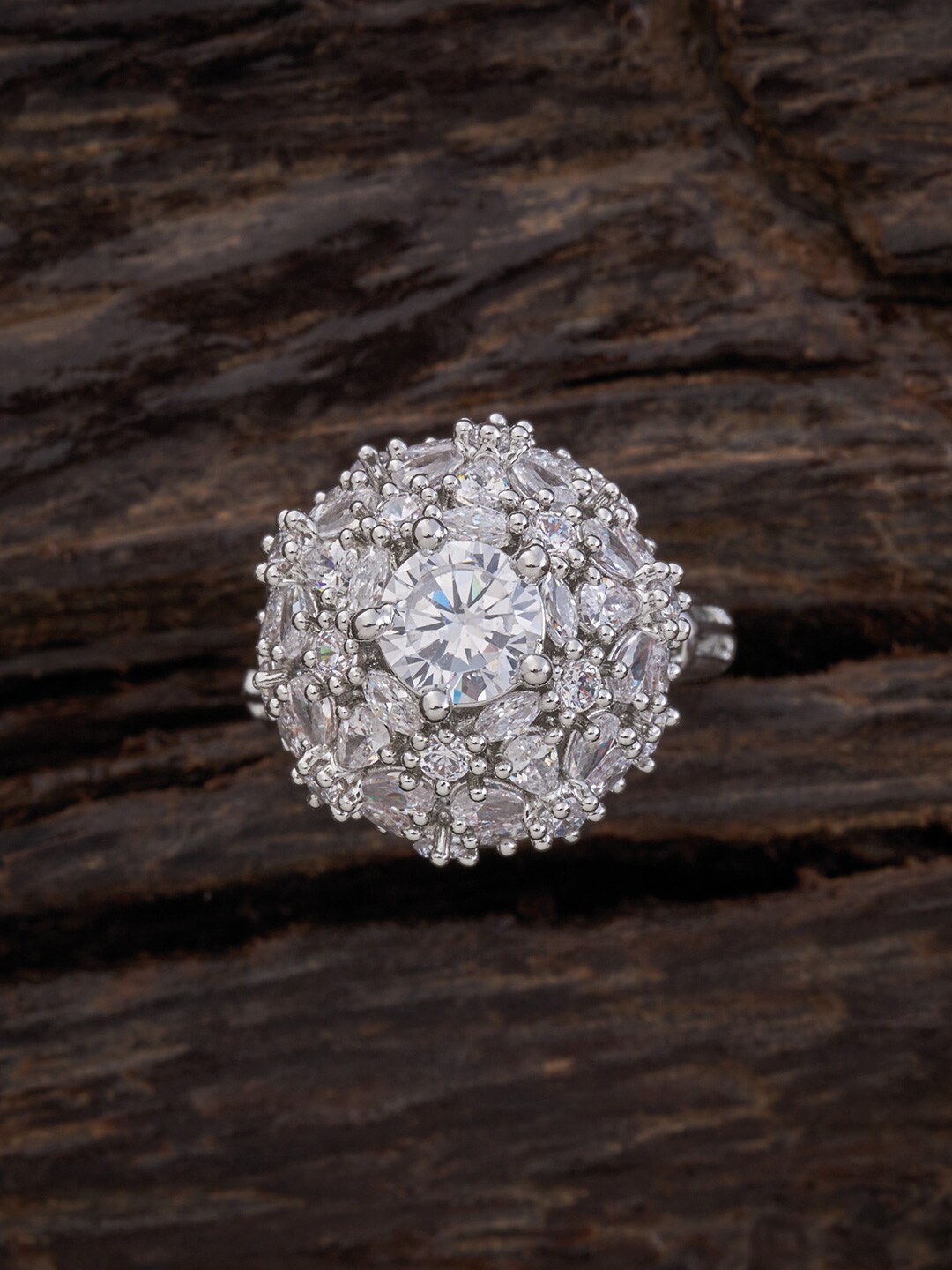 

Kushal's Fashion Jewellery Rhodium-Plated White CZ-Studded Adjustable Finger Ring
