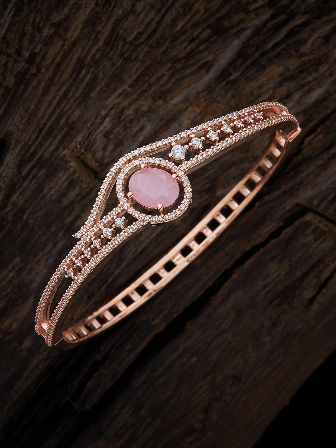 

Kushal's Fashion Jewellery Women Gold-Toned & Pink Silver Gold-Plated Kada Bracelet