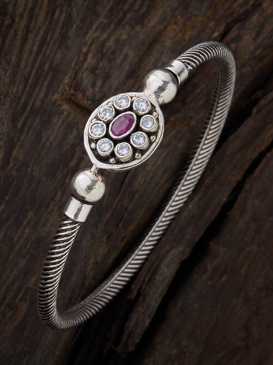 

Kushal's Fashion Jewellery Women Silver-Plated Steel & White Silver Oxidised Kada Bracelet