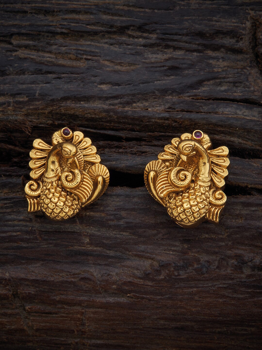 

Kushal's Fashion Jewellery Gold-Plated Green Peacock Shaped Studs Earrings