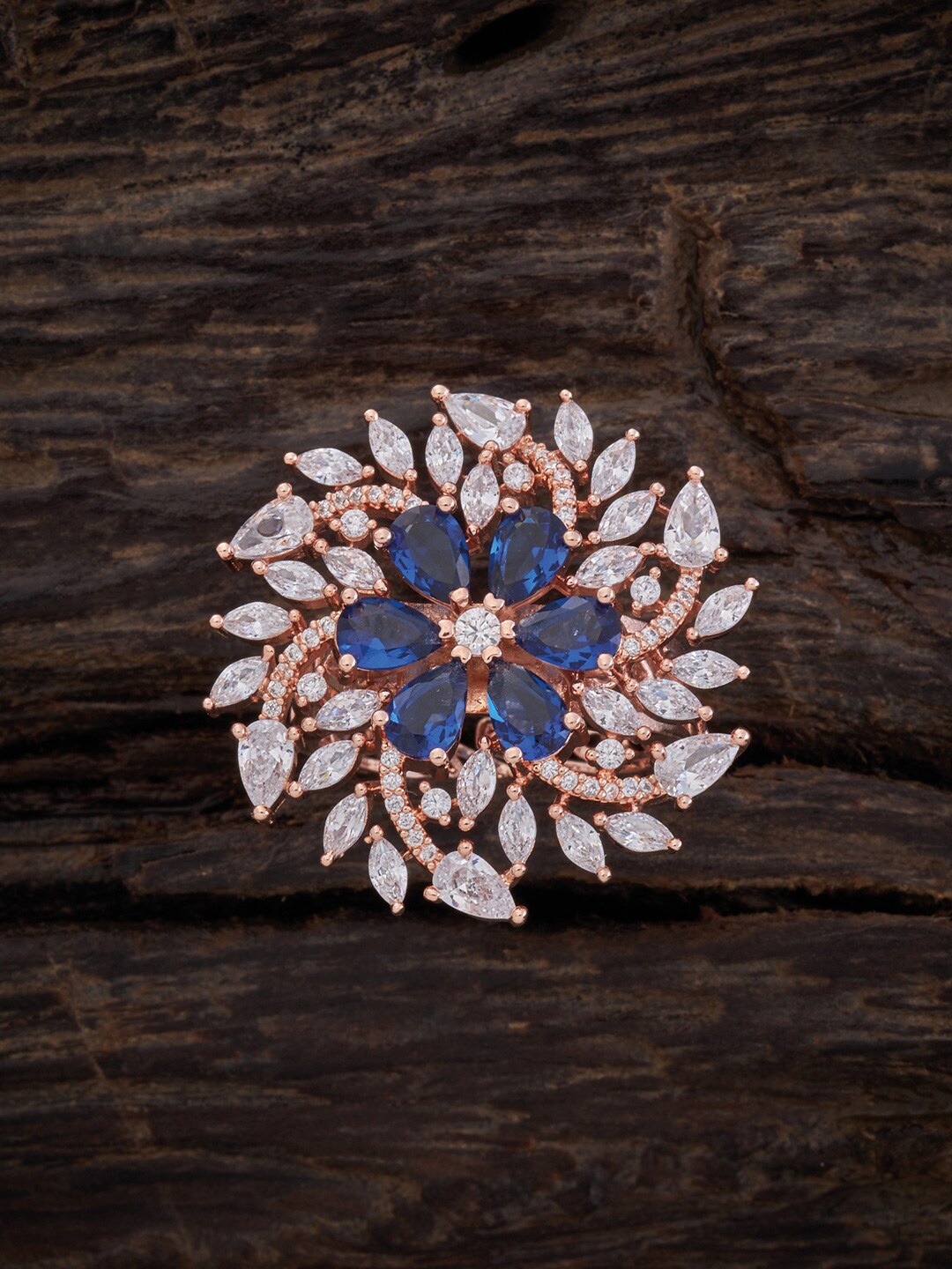 

Kushal's Fashion Jewellery Rose Gold-Plated & Toned Blue CZ Studded Adjustable Finger Ring
