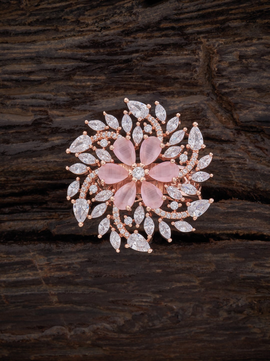 

Kushal's Fashion Rose Gold-Plated Pink With Sparkling Cubic Zirconia Finger Ring