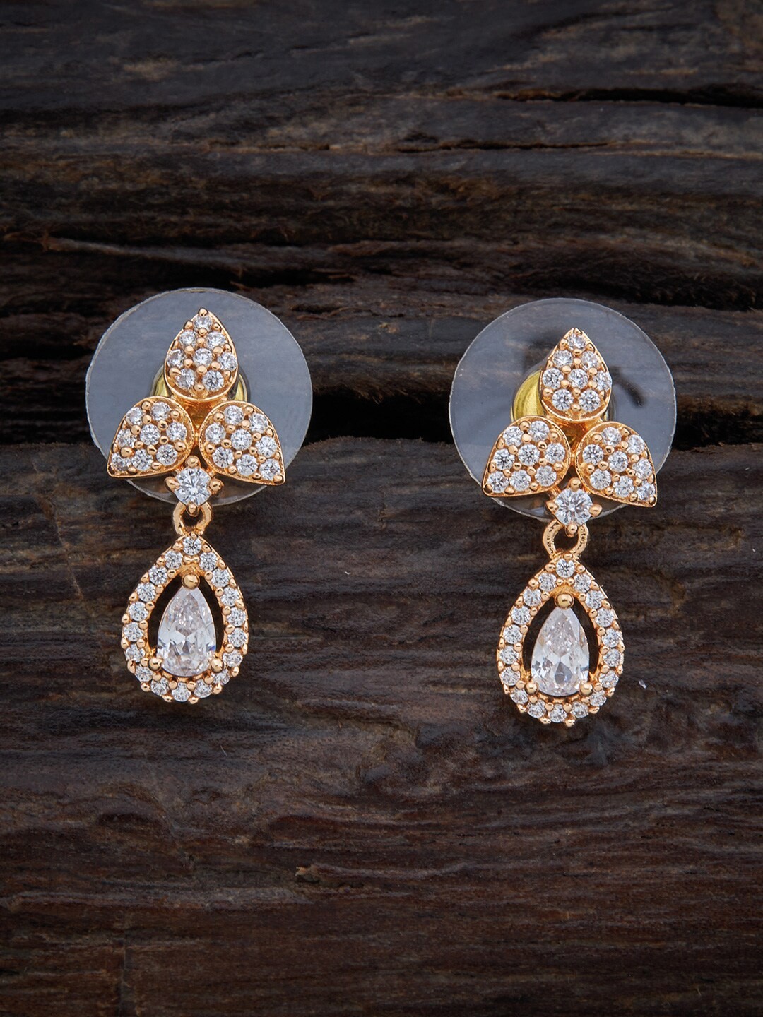 

Kushal's Fashion Jewellery Gold-Plated & White Cubic Zirconia Drop Earrings