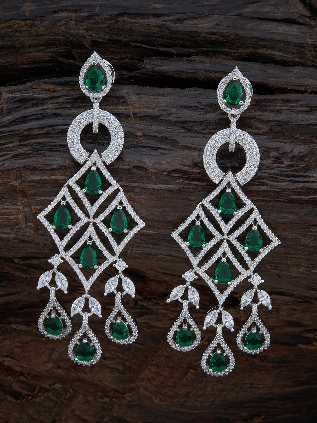 

Kushal's Fashion Jewellery Women Green Rhodium Plated Contemporary Drop Earrings