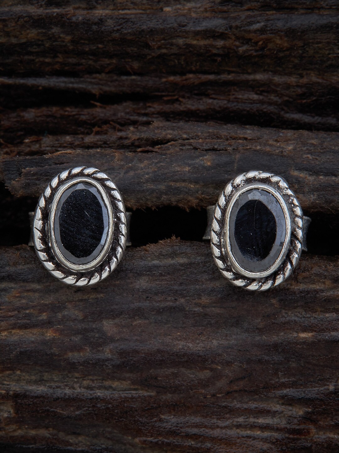 

Kushal's Fashion Jewellery Women Oxidize 92.5 Pure Silver & Black Oval Studs