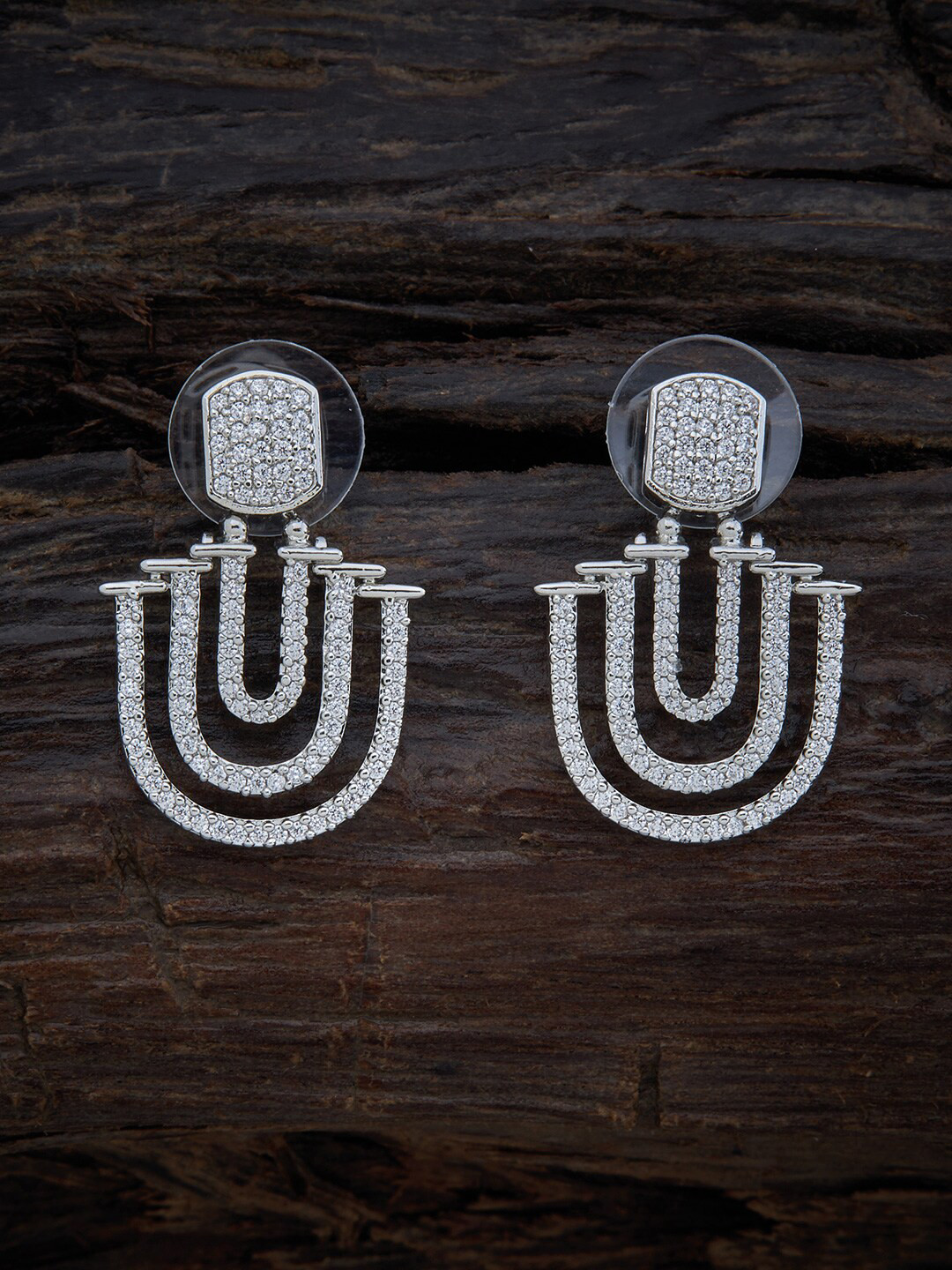 

Kushal's Fashion Jewellery White Rhodium Plated Cubic Zirconia Studded Drop Earrings