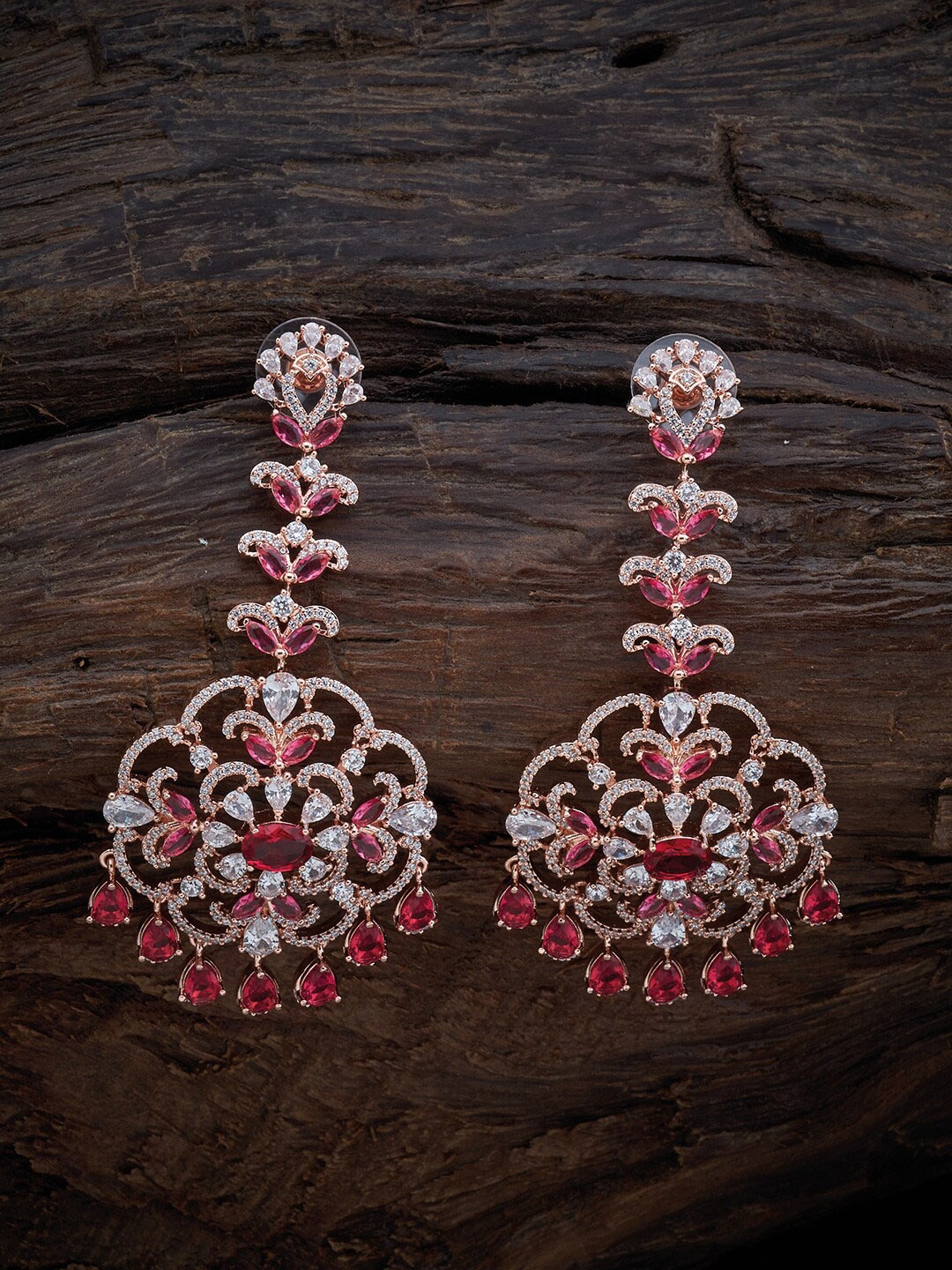 

Kushal's Fashion Jewellery Women Rose Gold-Plated Pink Cubic Zirconia Drop Earrings