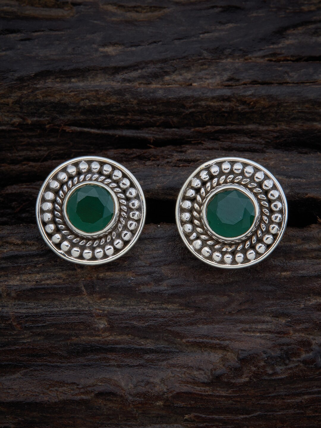 

Kushal's Fashion Jewellery Women Green Studded Oxidize 92.5 Pure Silver Circular Studs