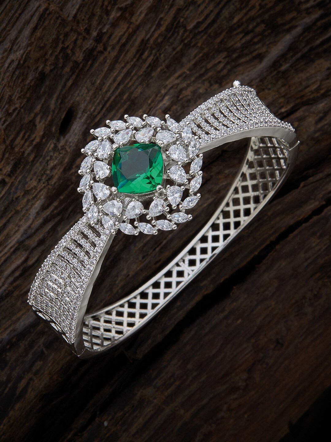 

Kushal's Fashion Jewellery Women Silver-Plated & Green Silver Oxidised Kada Bracelet