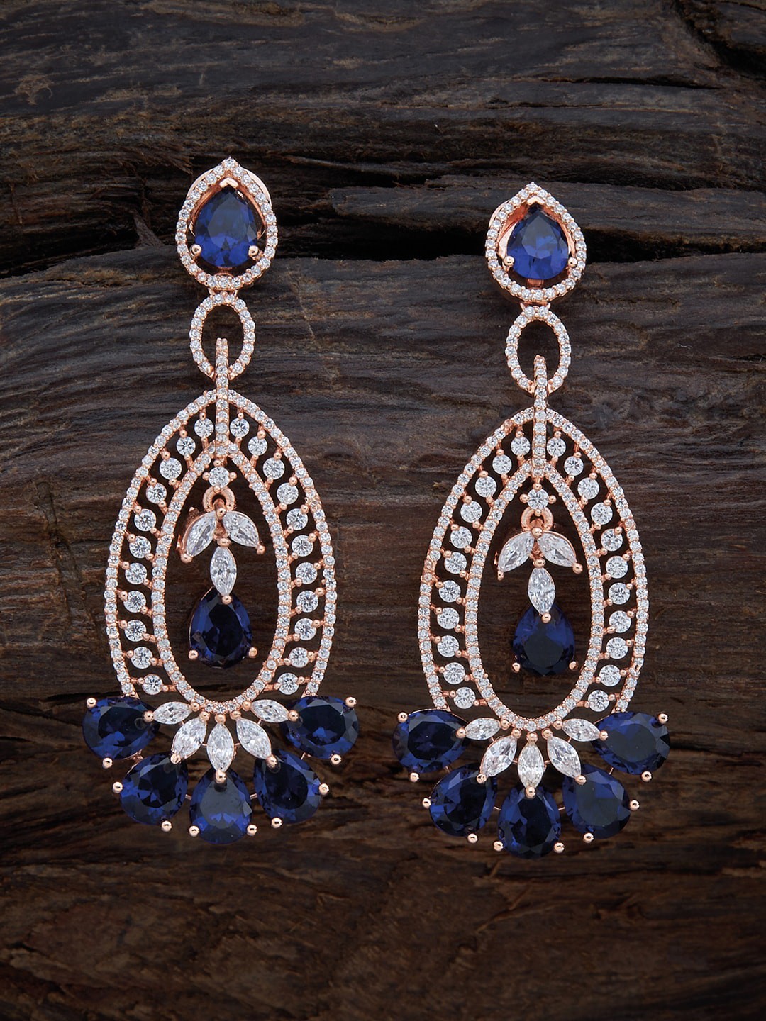 

Kushal's Fashion Jewellery Rose Gold-Plated Blue Contemporary Drop Earrings