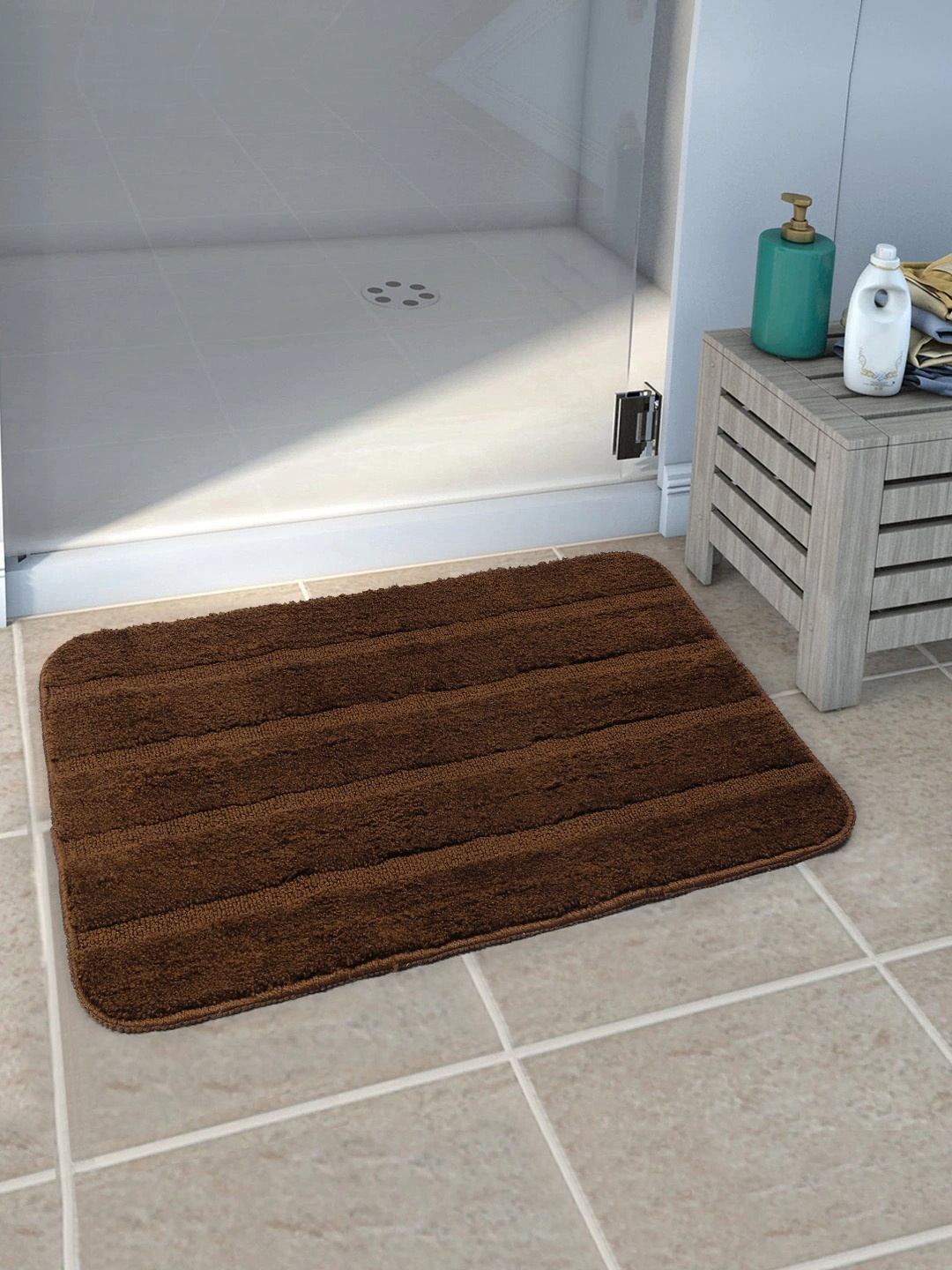 

Saral Home Set of 2 Rectangular Anti Slip Bath Rugs, Brown