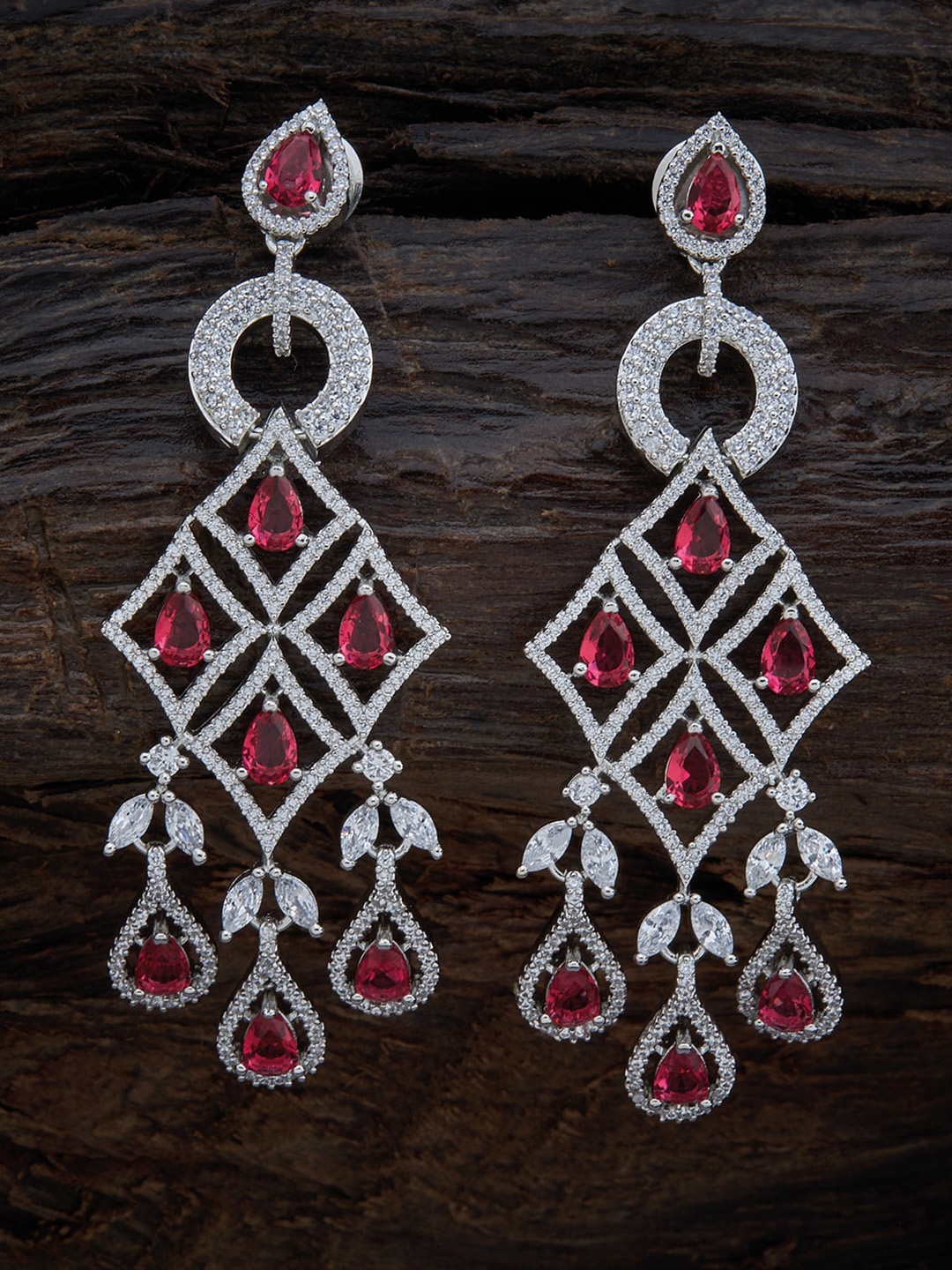 

Kushal's Fashion Jewellery Red & Silver-Toned Contemporary Drop Earrings