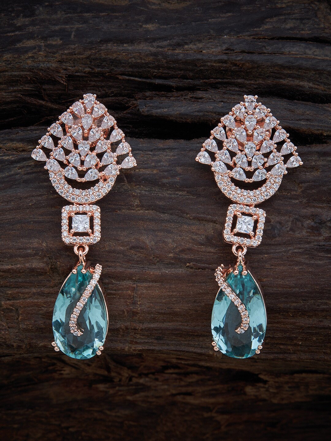 

Kushal's Fashion Jewellery Sea Green Rose Gold-Plated Contemporary Drop Earrings