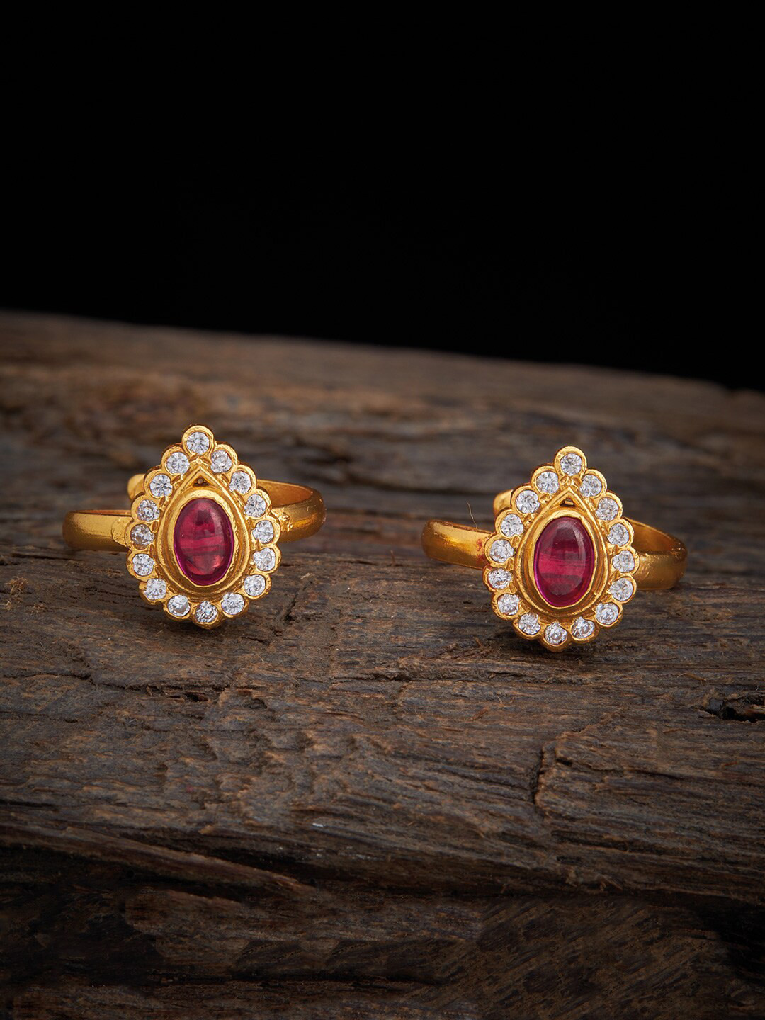 

Kushal's Fashion Jewellery Set of 2 Gold-Plated Pink Stones 92.5 Pure Silver Toe Rings